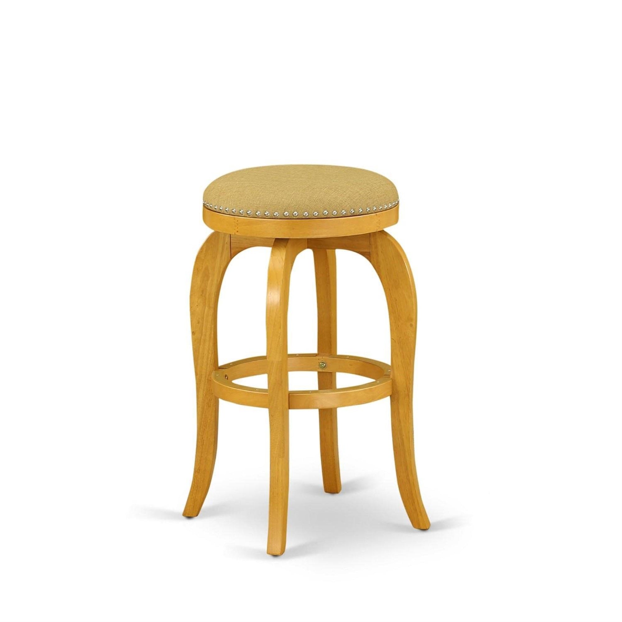 Casafoyer Bfs030-416 Bedford Counter Height Barstool - Round Shape Vegas Gold Pu Leather Upholstered Backless Chairs, 30 Inch Height, Oak