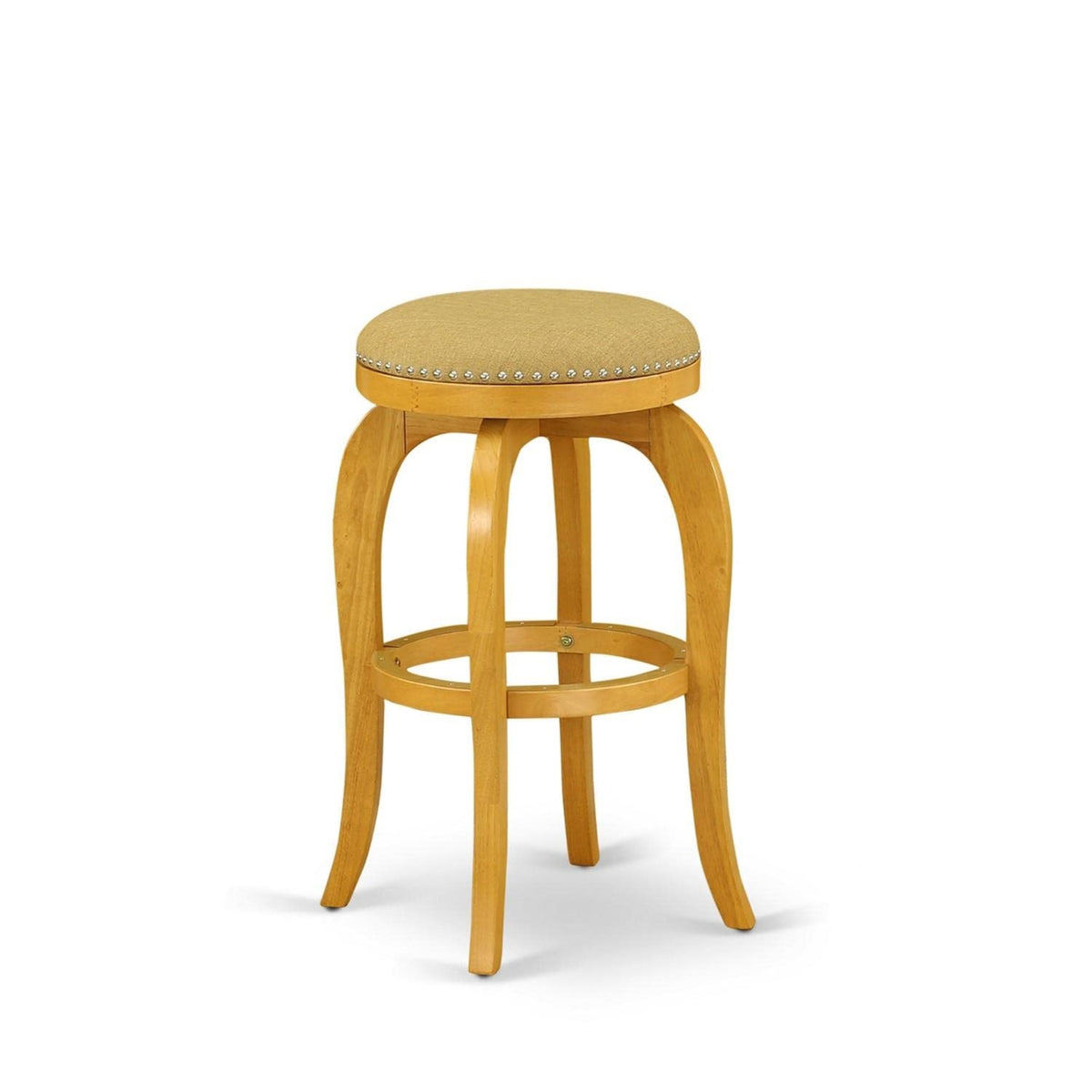 Casafoyer Bfs030-416 Bedford Counter Height Barstool - Round Shape Vegas Gold Pu Leather Upholstered Backless Chairs, 30 Inch Height, Oak