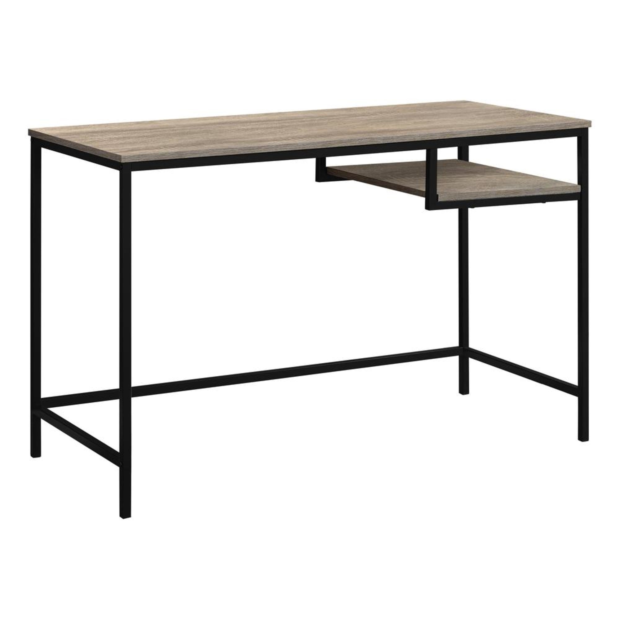 COMPUTER DESK - 48L / DARK TAUPE / BLACK METAL WITH SHELF