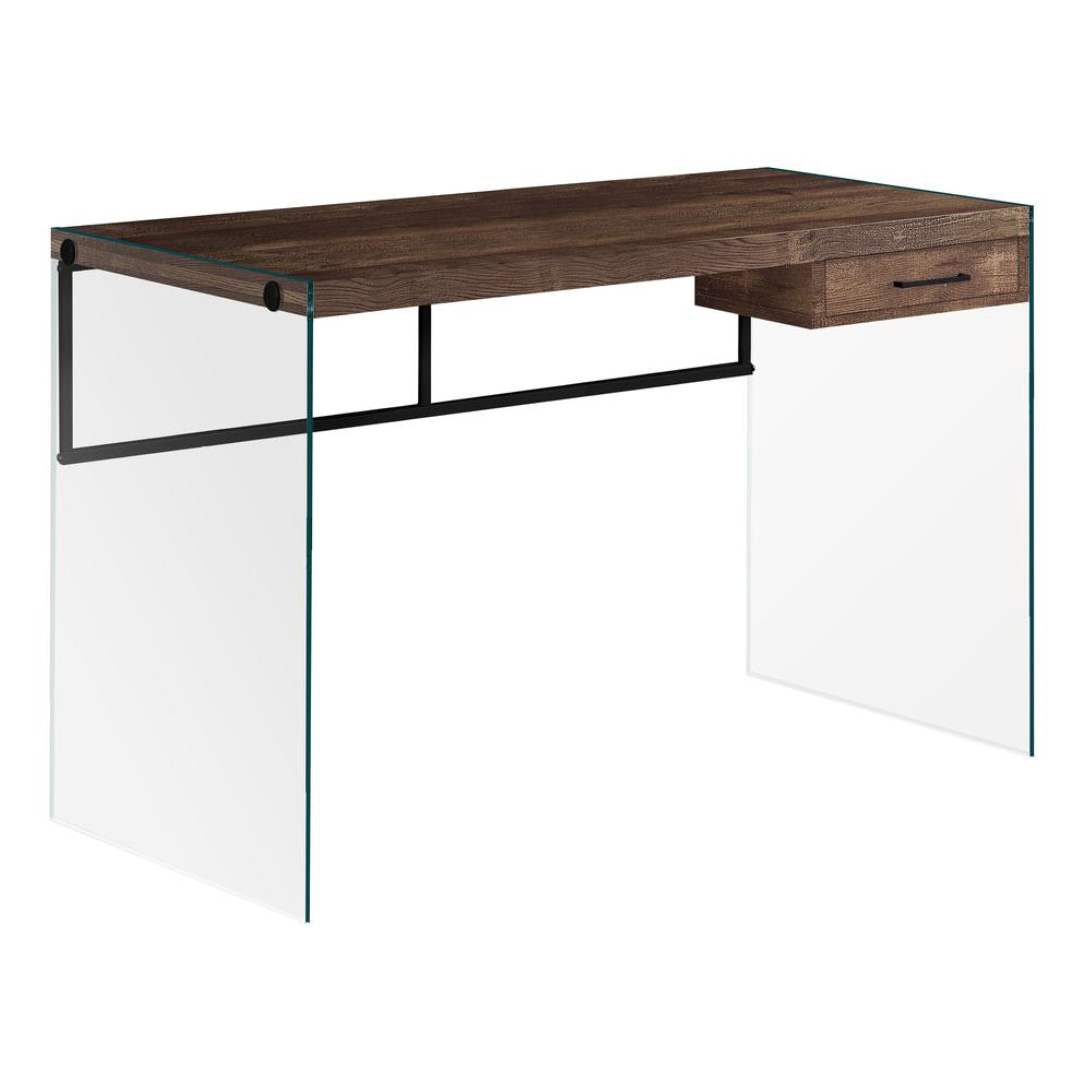 COMPUTER DESK - 48L / BROWN RECLAIMED WOOD/ GLASS PANELS