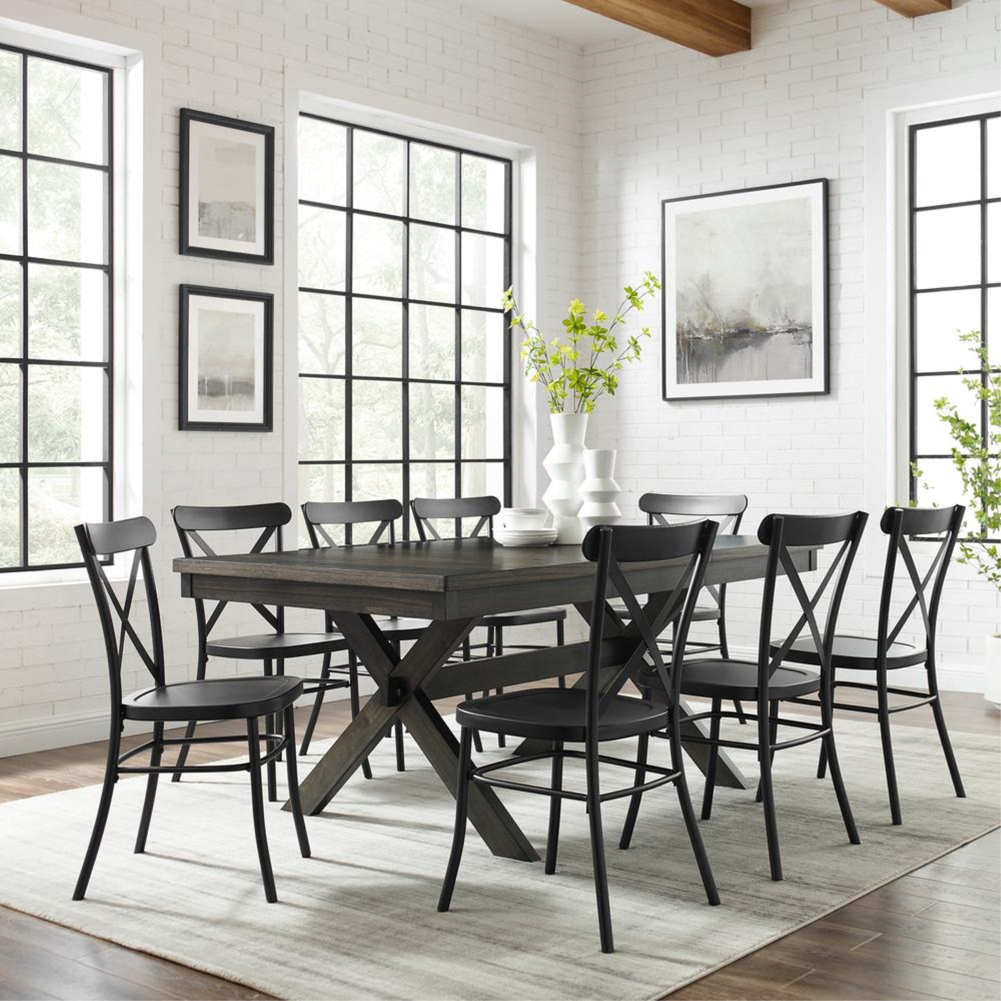 Hayden 9Pc Dining Set W/Camille Chairs Matte Black/  Slate - Table & 8 Chairs