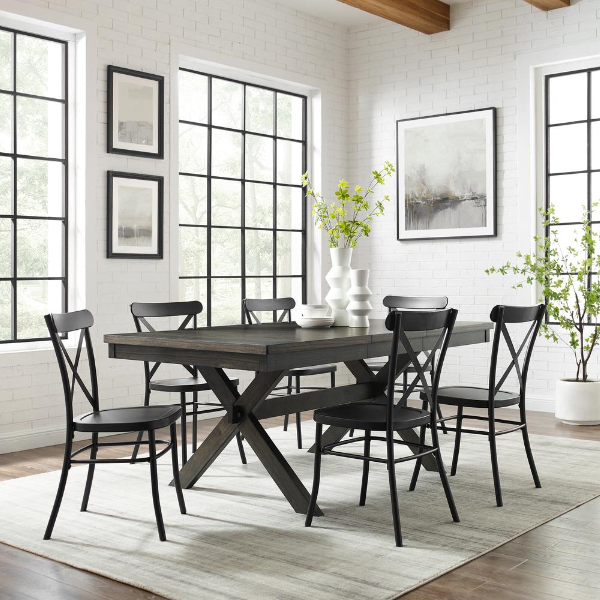Hayden 7Pc Dining Set W/Camille Chairs Matte Black/  Slate - Table & 6 Chairs