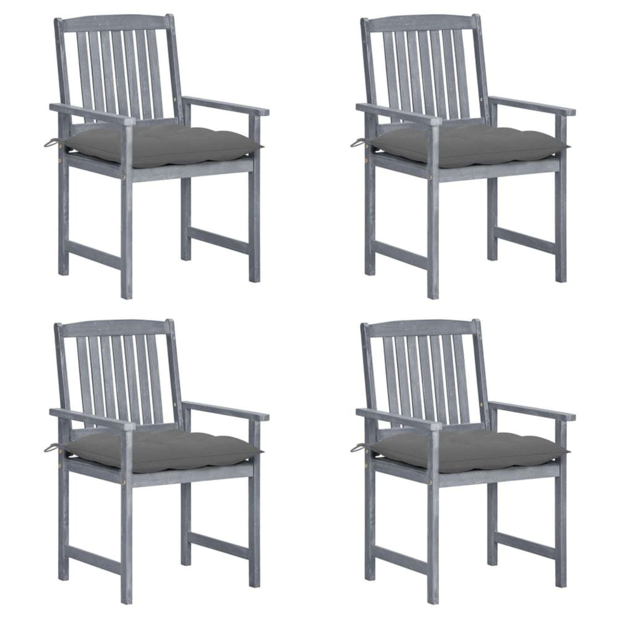 vidaXL Directors Chairs with Cushions 4 pcs Gray Solid Acacia Wood 1254