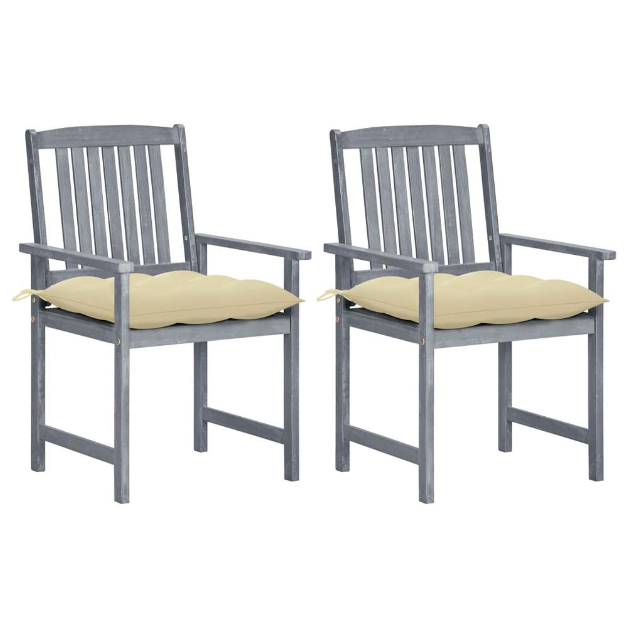 vidaXL Directors Chairs with Cushions 2 pcs Gray Solid Acacia Wood 1255