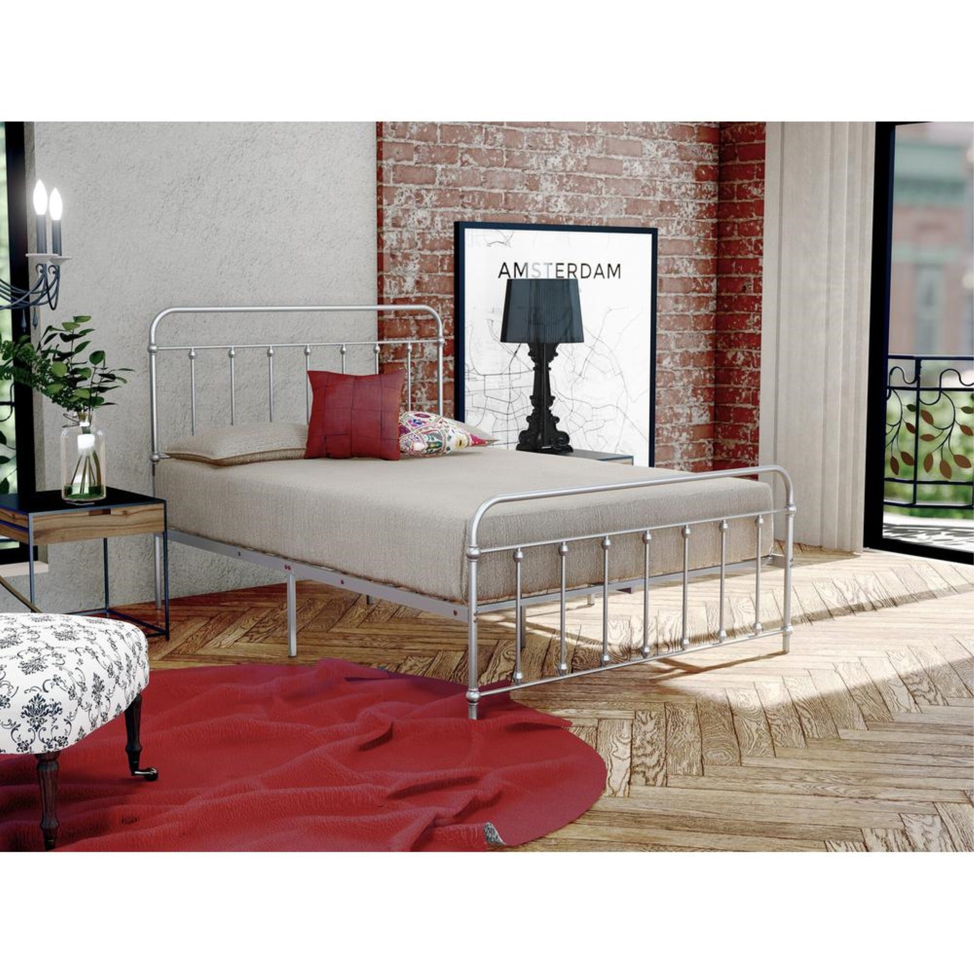 Garland Full Bed Frame with 6 Metal Legs - Magnificent Bed Frame in Powder Coating Silver Color