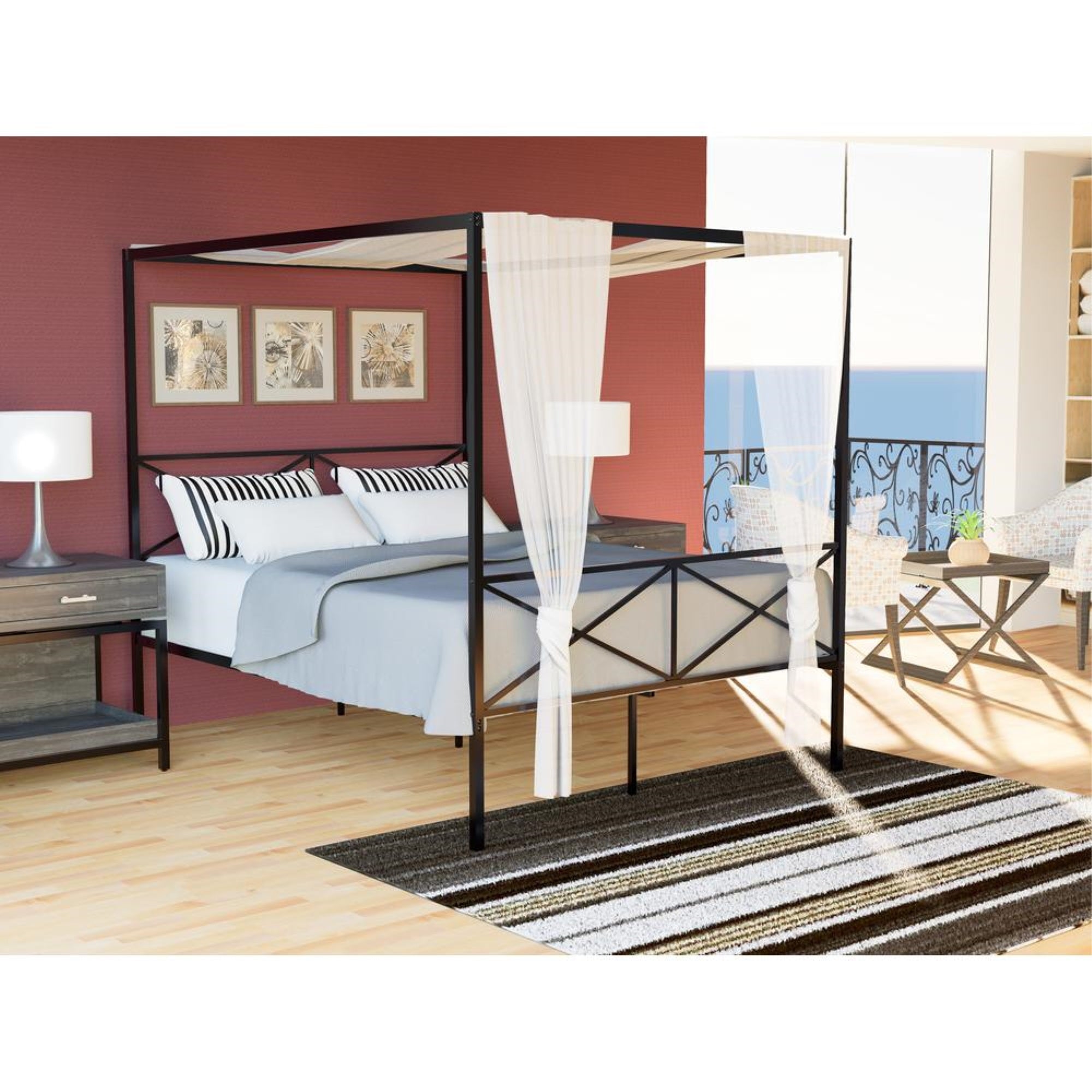 GEQCBLK Glendale Platform Bed Frame with Modern Style Headboard and Footboard - Canopy Metal Frame in Powder Coating Black