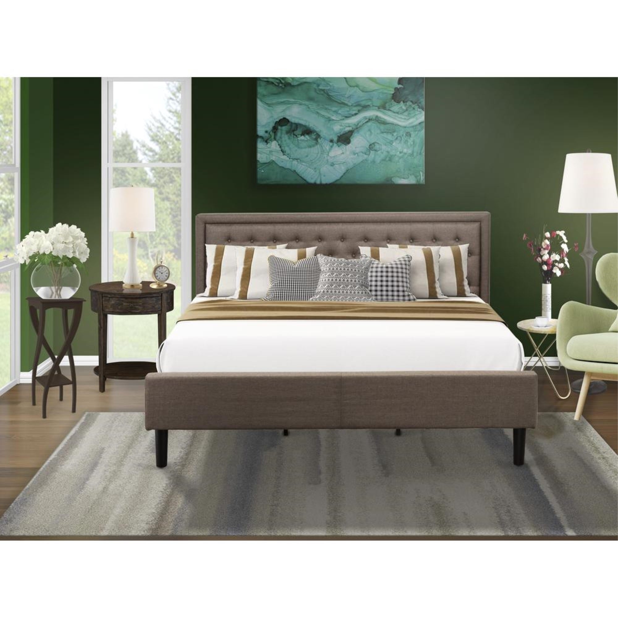 KD18K-1HI07 2 Pc Wooden Bedroom Set - King Size Bed Brown Headboard with 1 Night Stand - Black Finish Legs
