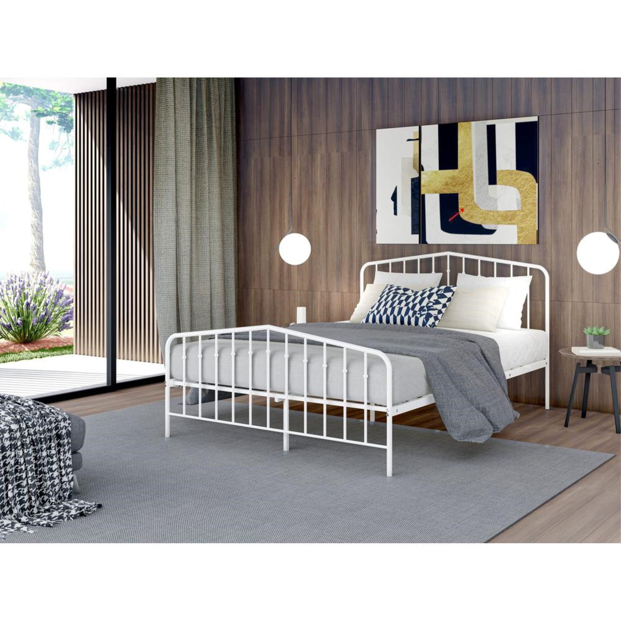 Kemah Full Bed Frame with 3 Supporting Metal Legs - Deluxe Bed in Powder Coating White Color