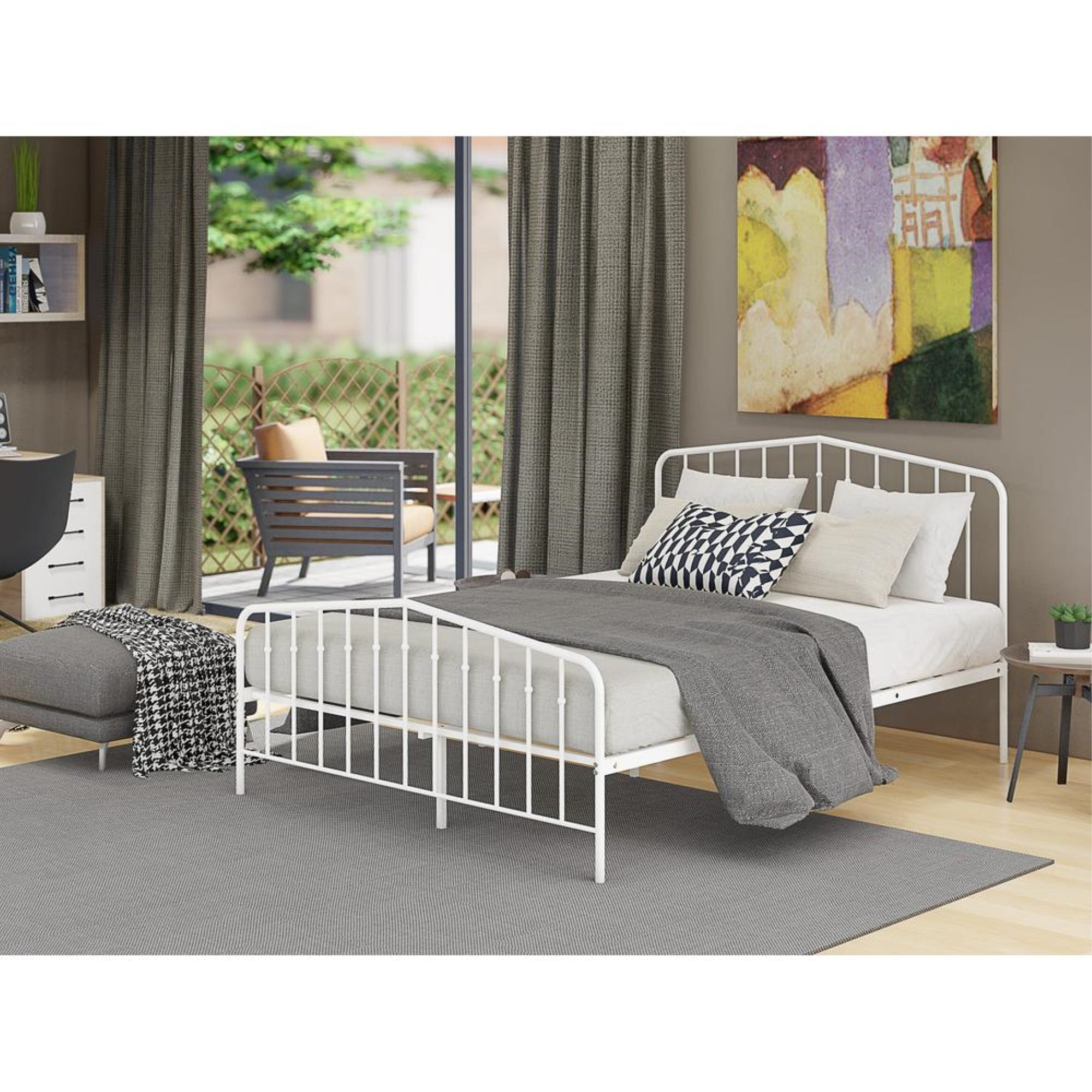 Kemah Queen Platform Bed with 4 Metal Legs - Magnificent Bed in Powder Coating White Color