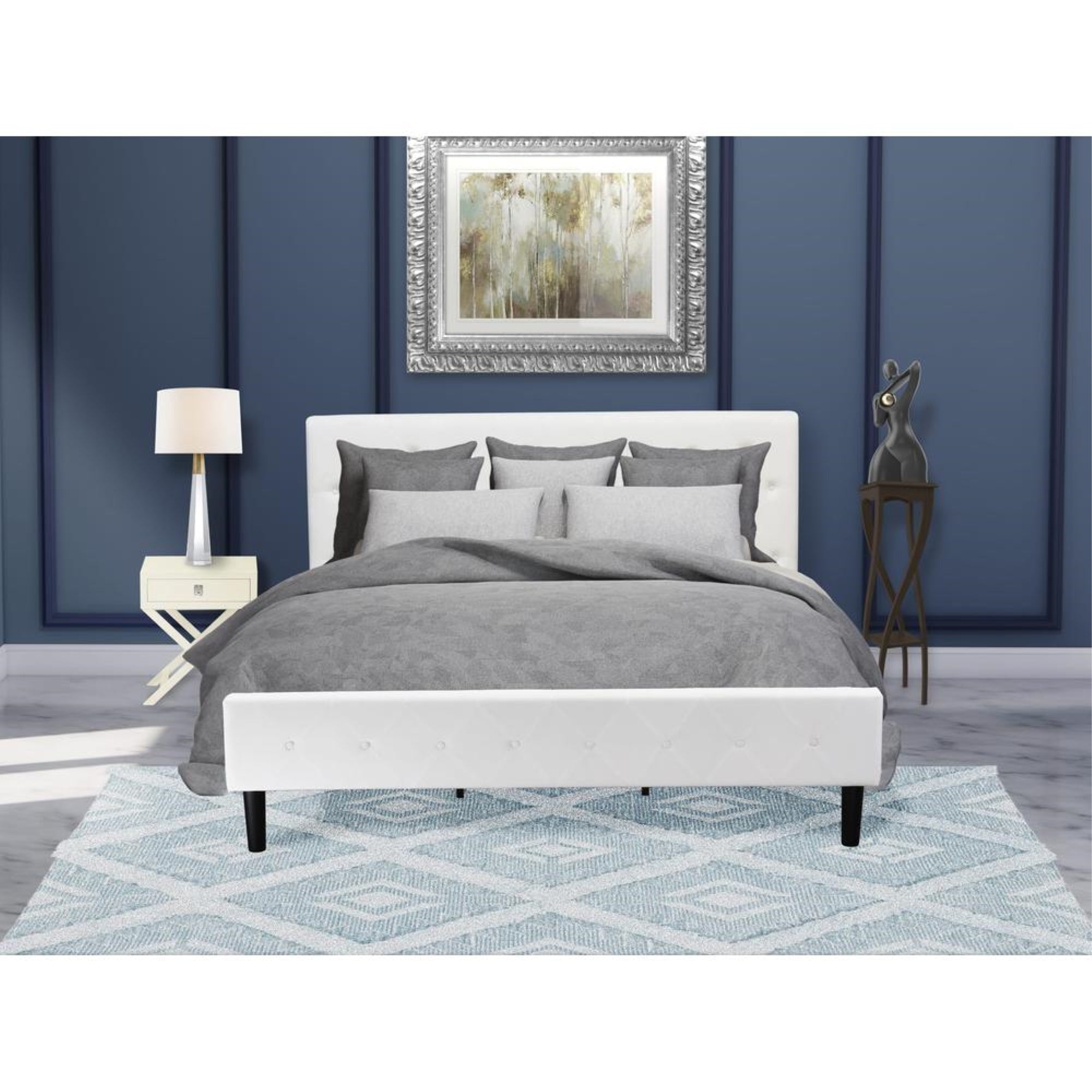 NL19K-1HA05 2 Piece Bedroom Set - 1 Modern Bed White Velvet Fabric Headboard and 1 Modern Nightstand - White Finish Nightstand
