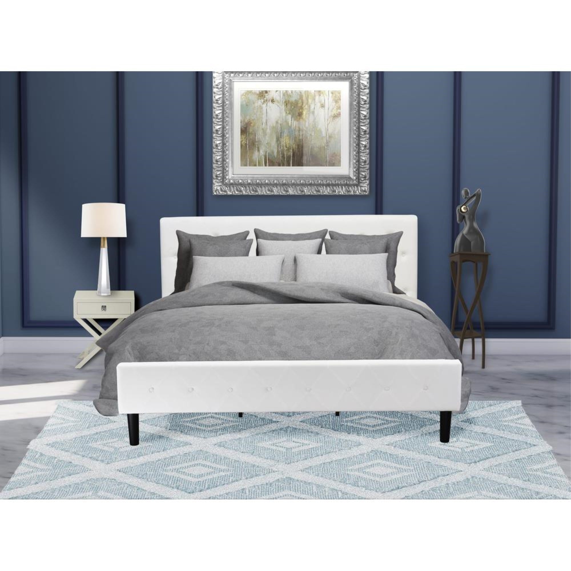 NL19K-1HA14 2 Pc King Bedroom Set - 1 King Size Bed White Velvet Fabric Headboard and 1 Night Stand - Urban Gray Finish Nightstand