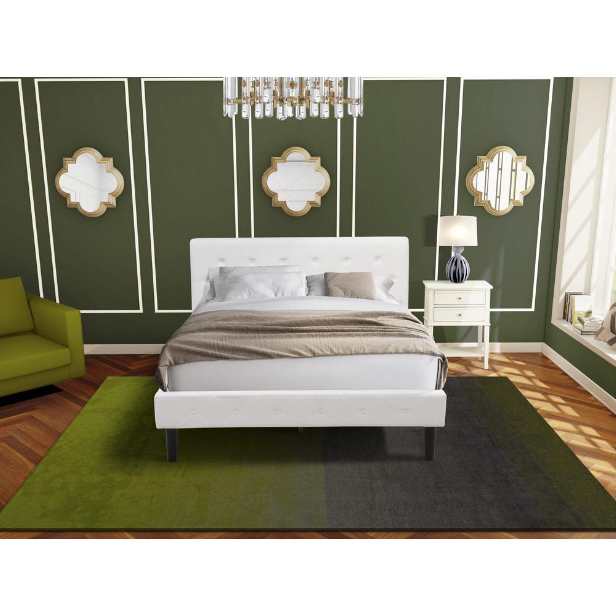 NL19Q-1VL0C 2 Pc Bedroom Set - 1 Bed White Velvet Fabric Headboard and 1 Night Stand - Wire Brushed Butter Cream Finish Nightstand