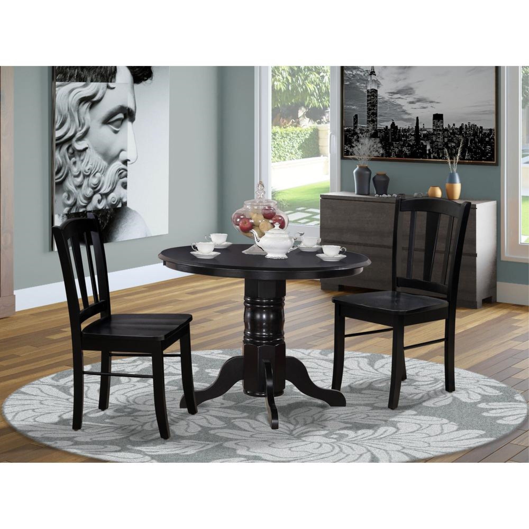 SHDL3-BLK-W - 3-Pc Modern Dinette Room Set - 2 Wooden Dining Chairs and 1 Dining Table - Black Finish