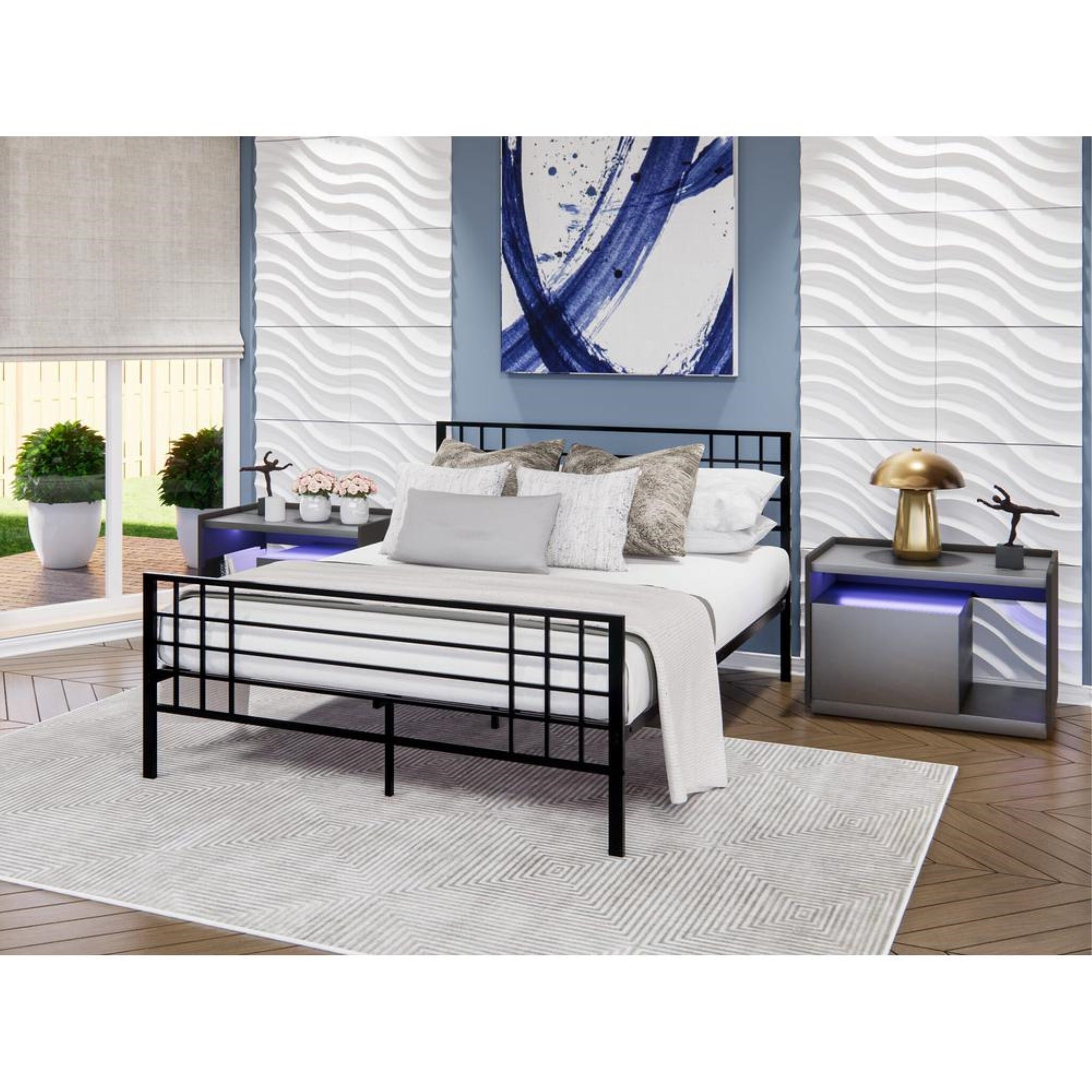 Tyler Bed Frame with 9 Metal Legs - High-class Bed in Powder Coating Black Color