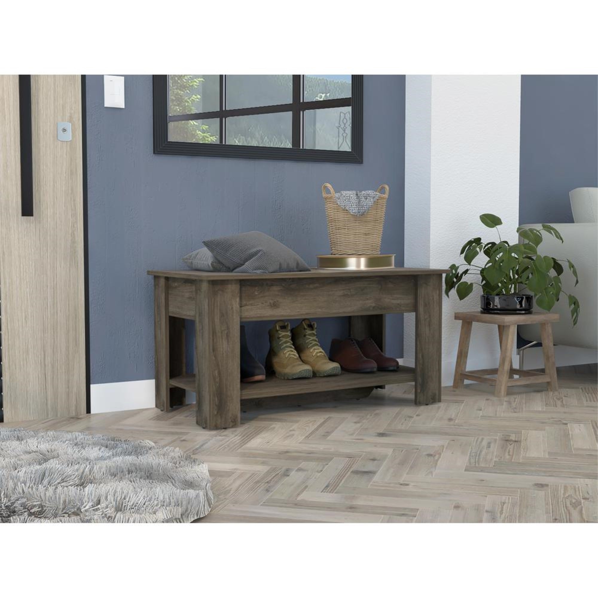 DEPOT E-SHOP Saturn Storage Table, One Flexible Table Shelf, Four Legs, Low Shelf, Internal Storage-Dark Brown, For Bedroom
