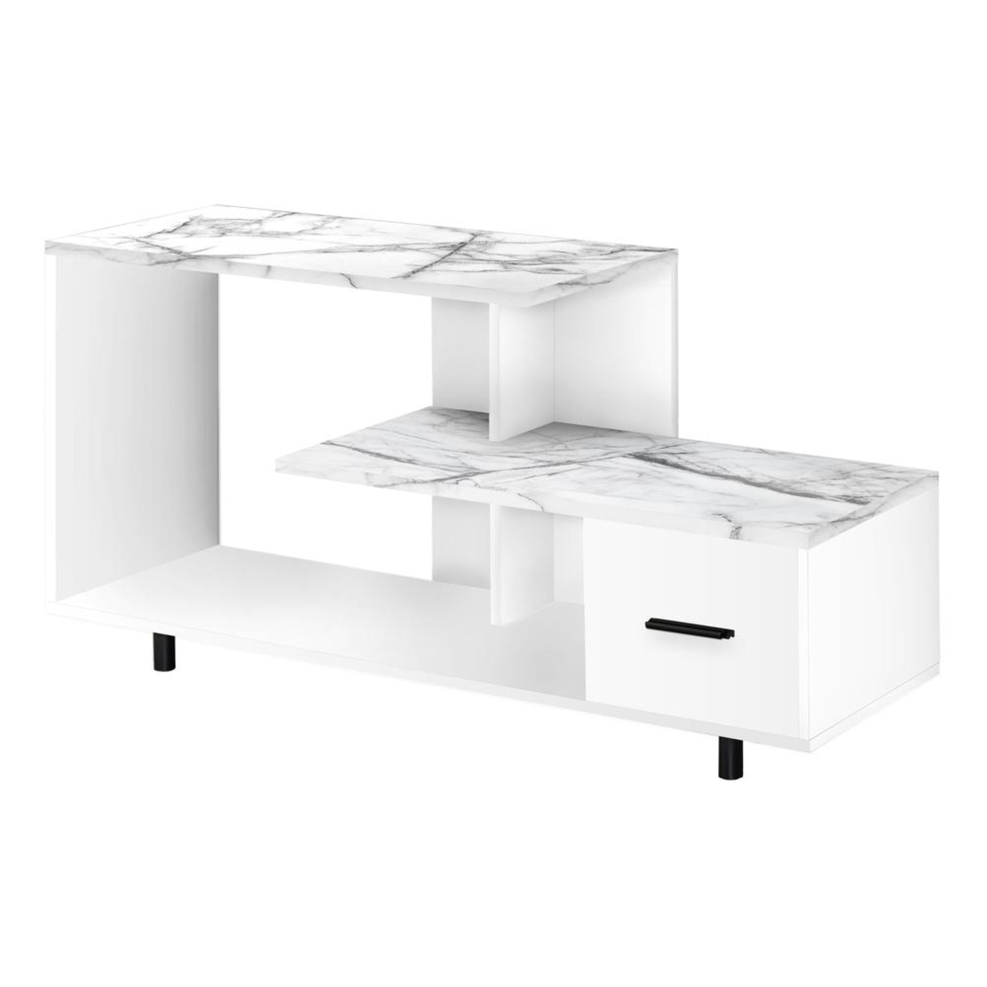 TV STAND - 48L / WHITE / WHITE MARBLE TOP / 1 DRAWER
