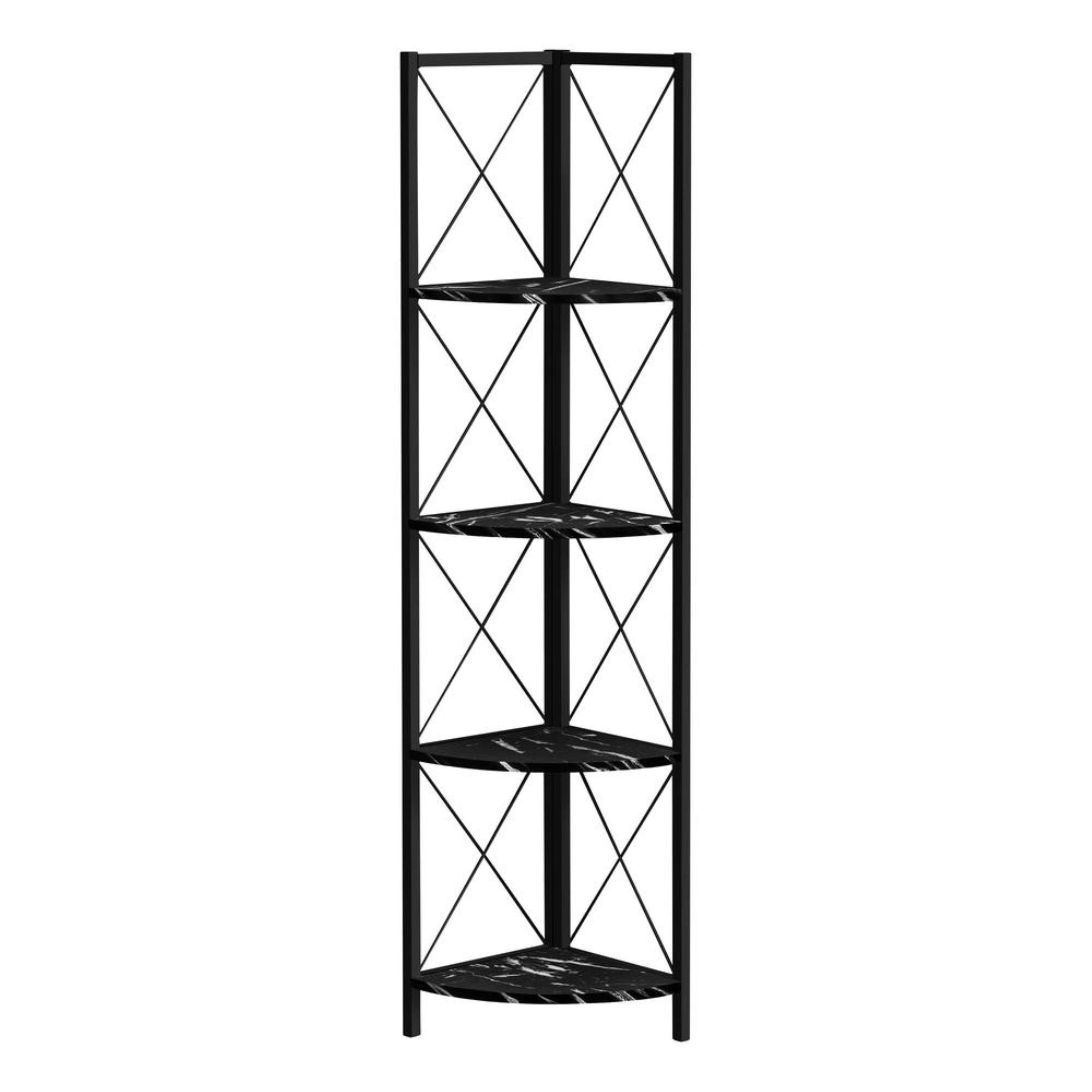 BOOKCASE - 60H / BLACK MARBLE / BLACK METAL CORNER