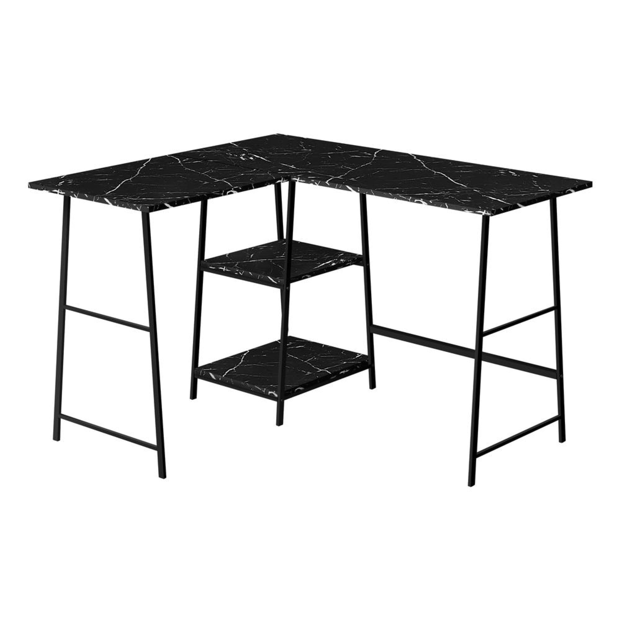COMPUTER DESK - 48L / BLACK MARBLE / BLACK METAL CORNER