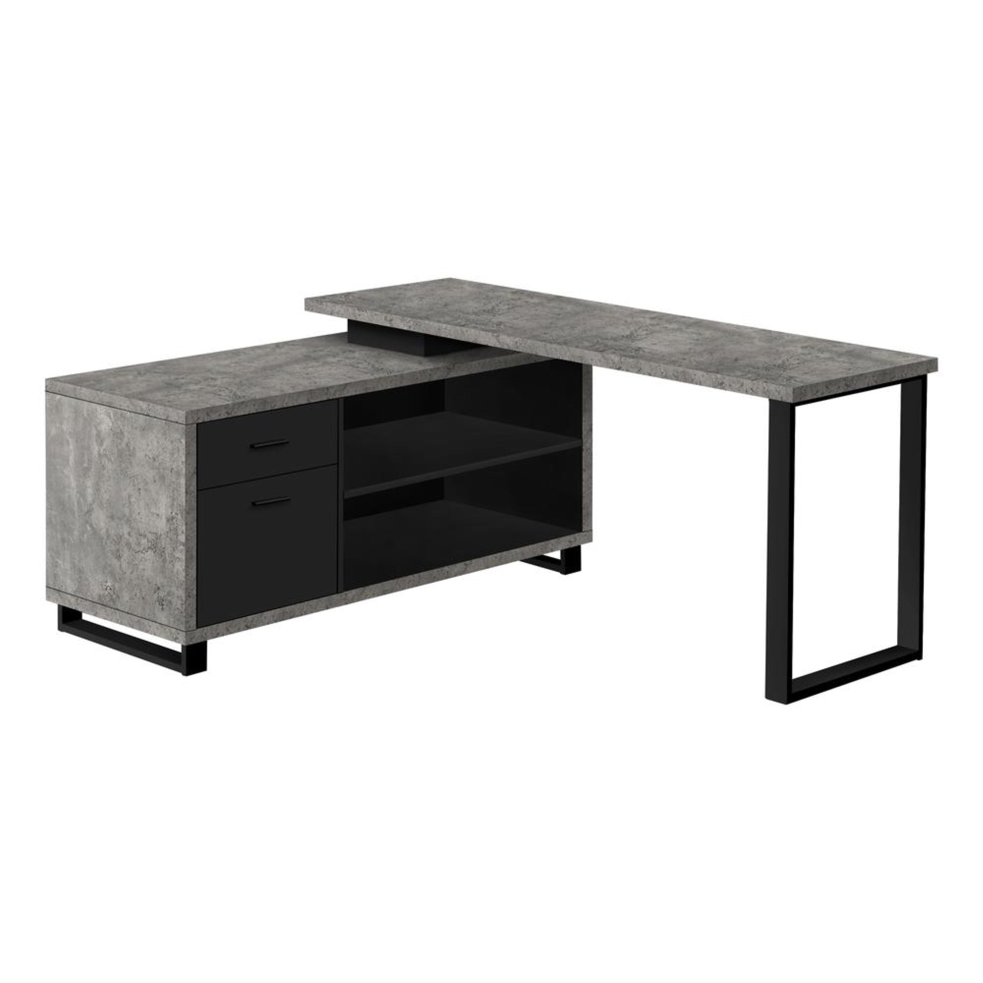 COMPUTER DESK - 72L GREY CONCRETE/BLACK EXECUTIVE CORNER