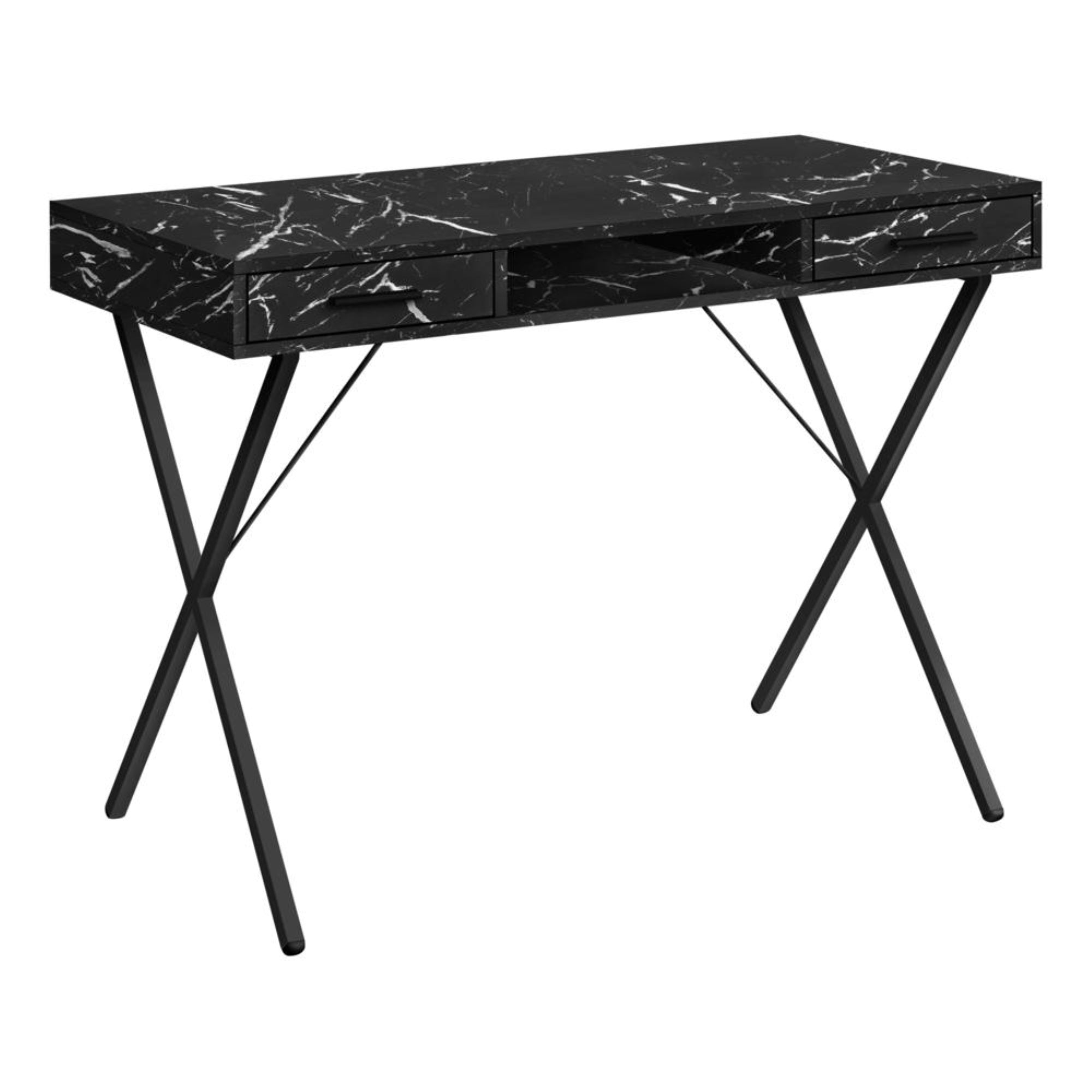 COMPUTER DESK - 42L / BLACK MARBLE / BLACK METAL