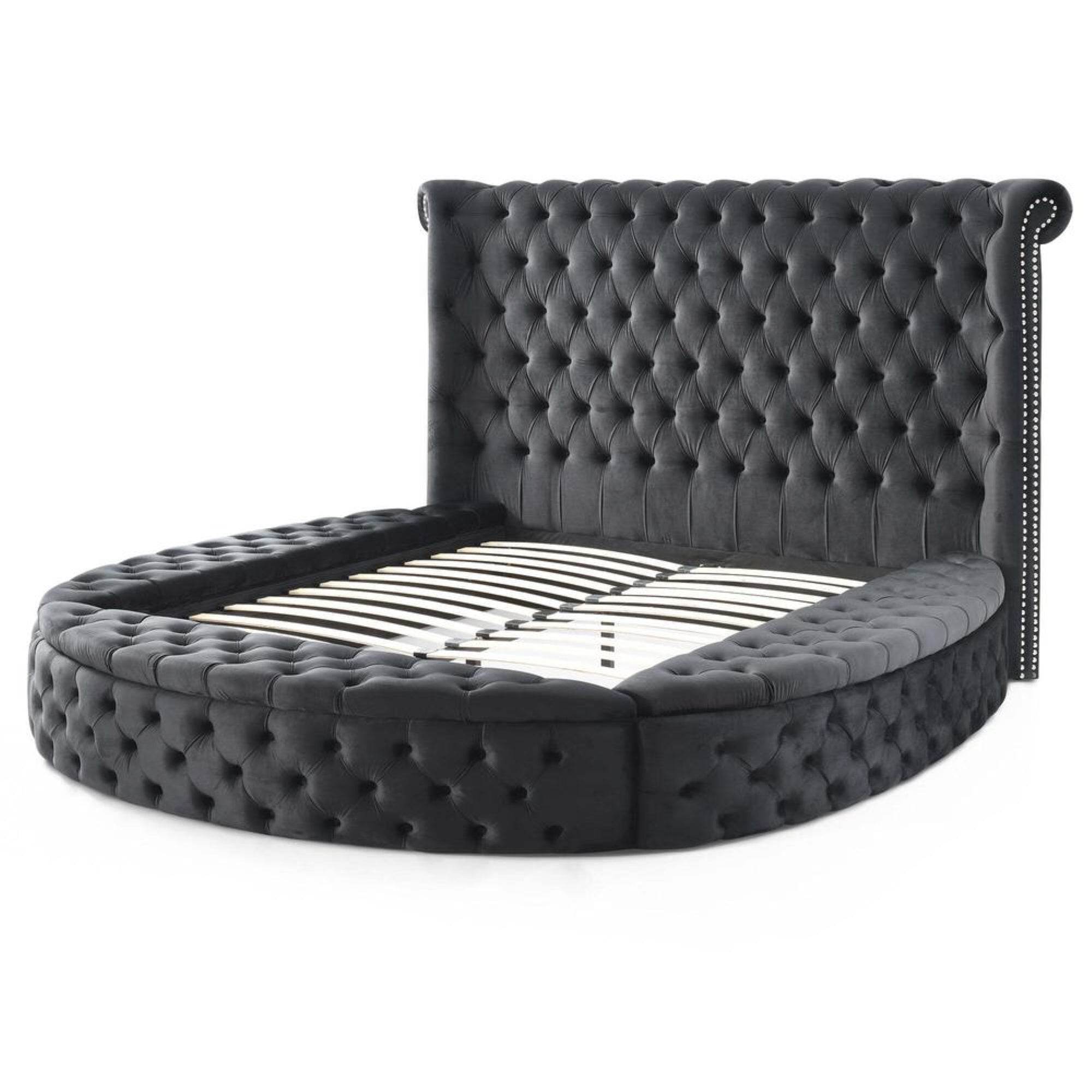 Better Home Products Elizabeth Upholstered Round Storage Queen Bed in Black