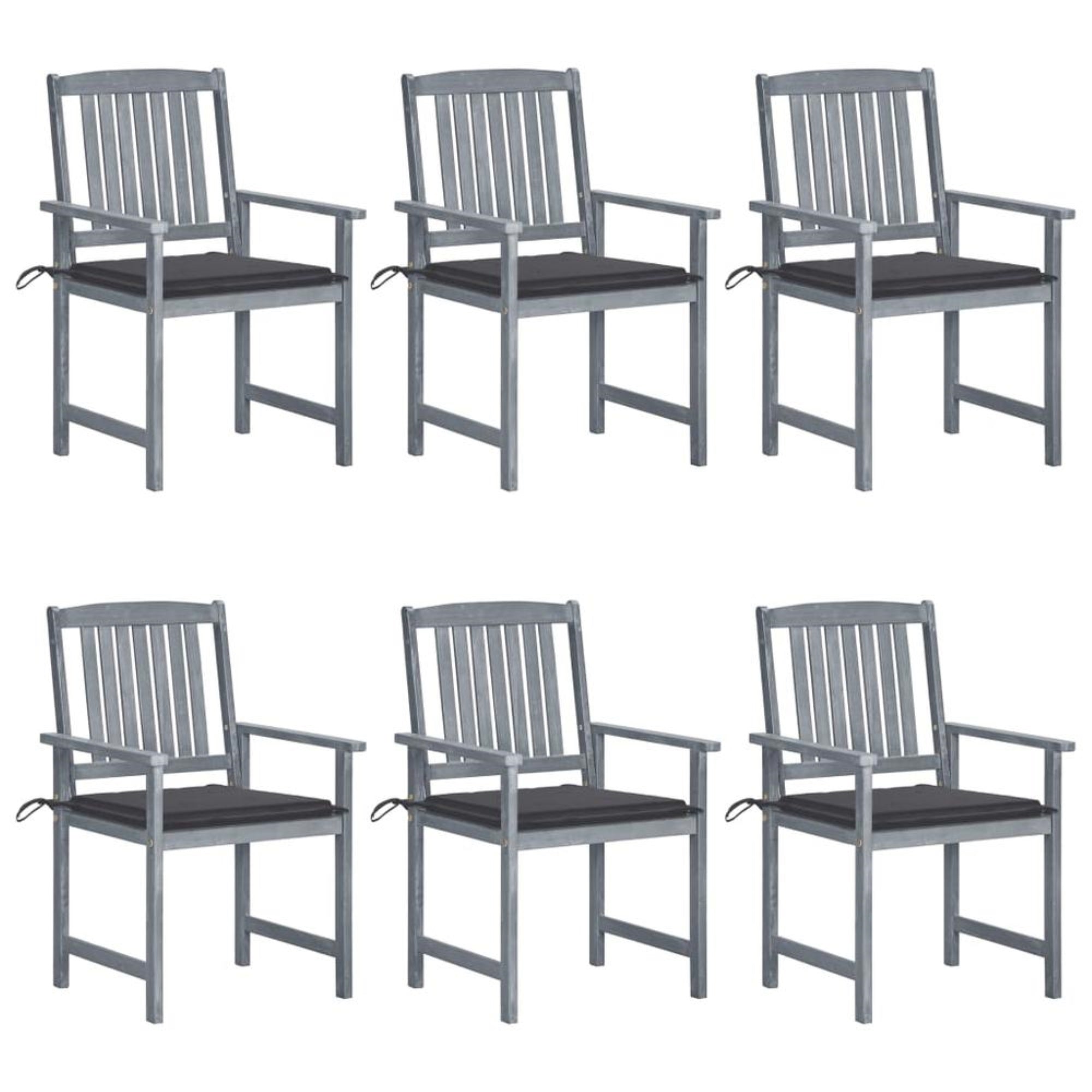 vidaXL Patio Chairs with Cushions 6 pcs Solid Acacia Wood Gray, 3078207