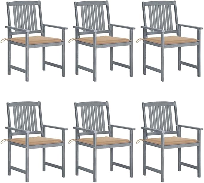 vidaXL Patio Chairs with Cushions 6 pcs Solid Acacia Wood Gray, 3078210
