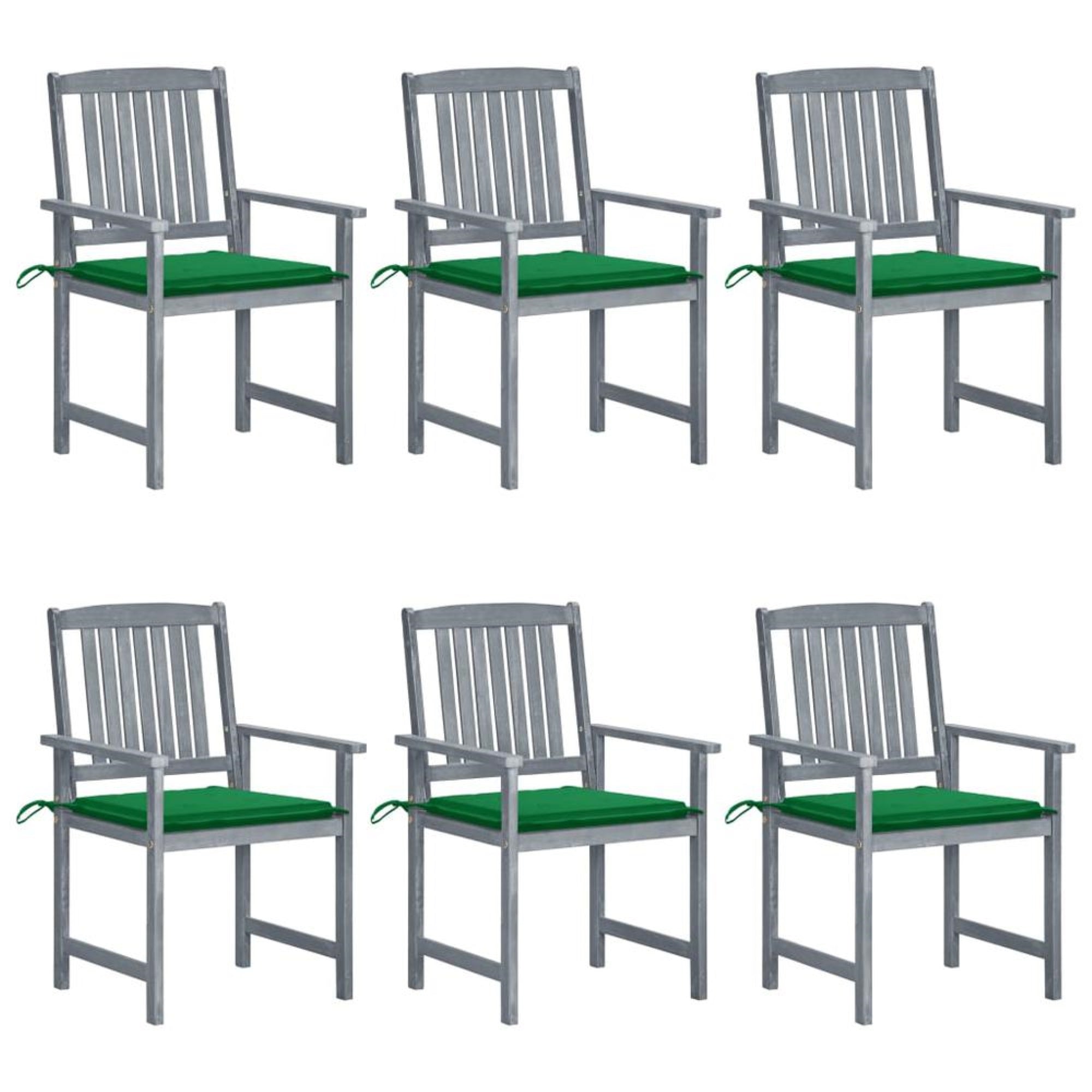 vidaXL Patio Chairs with Cushions 6 pcs Solid Acacia Wood Gray, 3078212