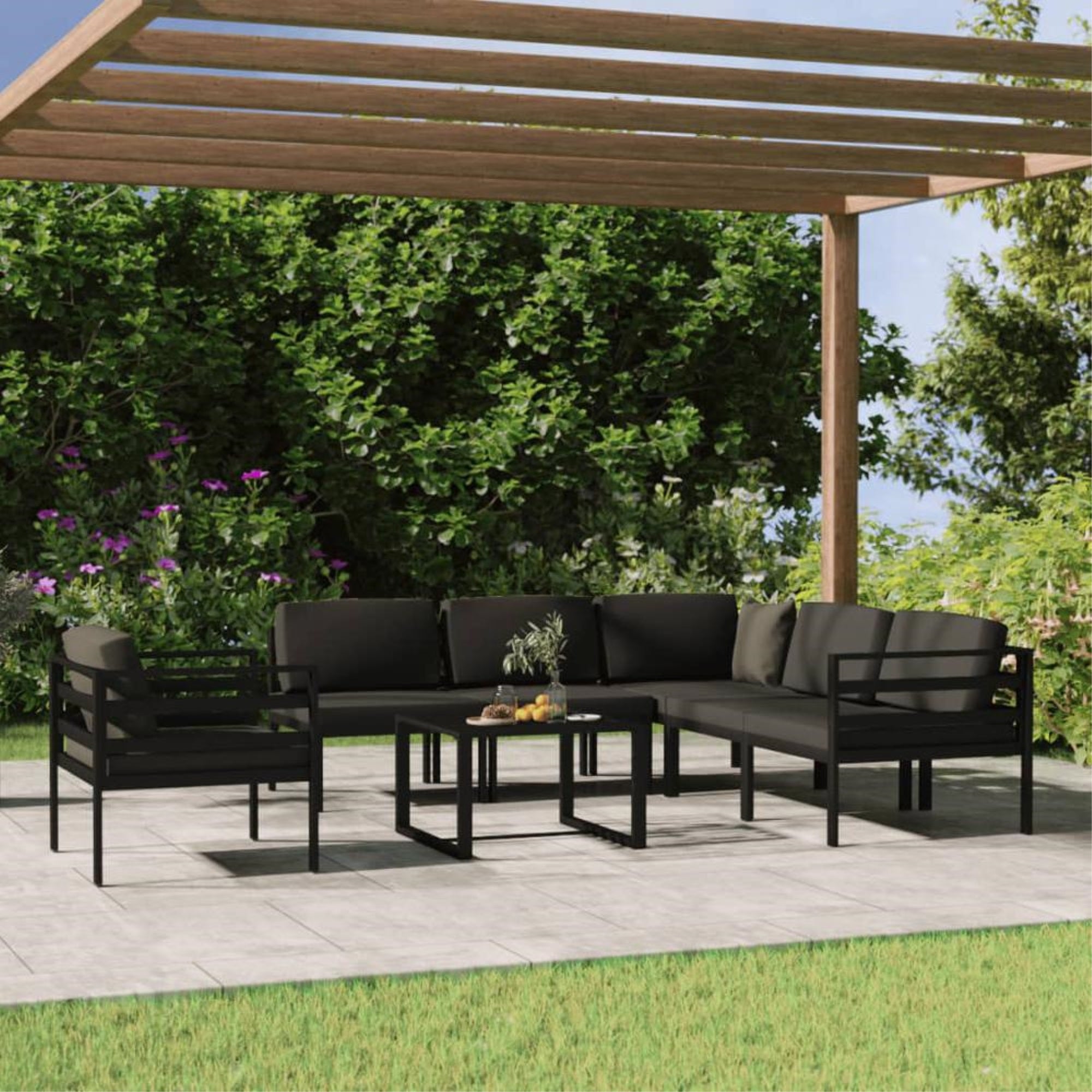 vidaXL 7 Piece Patio Lounge Set with Cushions Aluminum Anthracite, 3107795