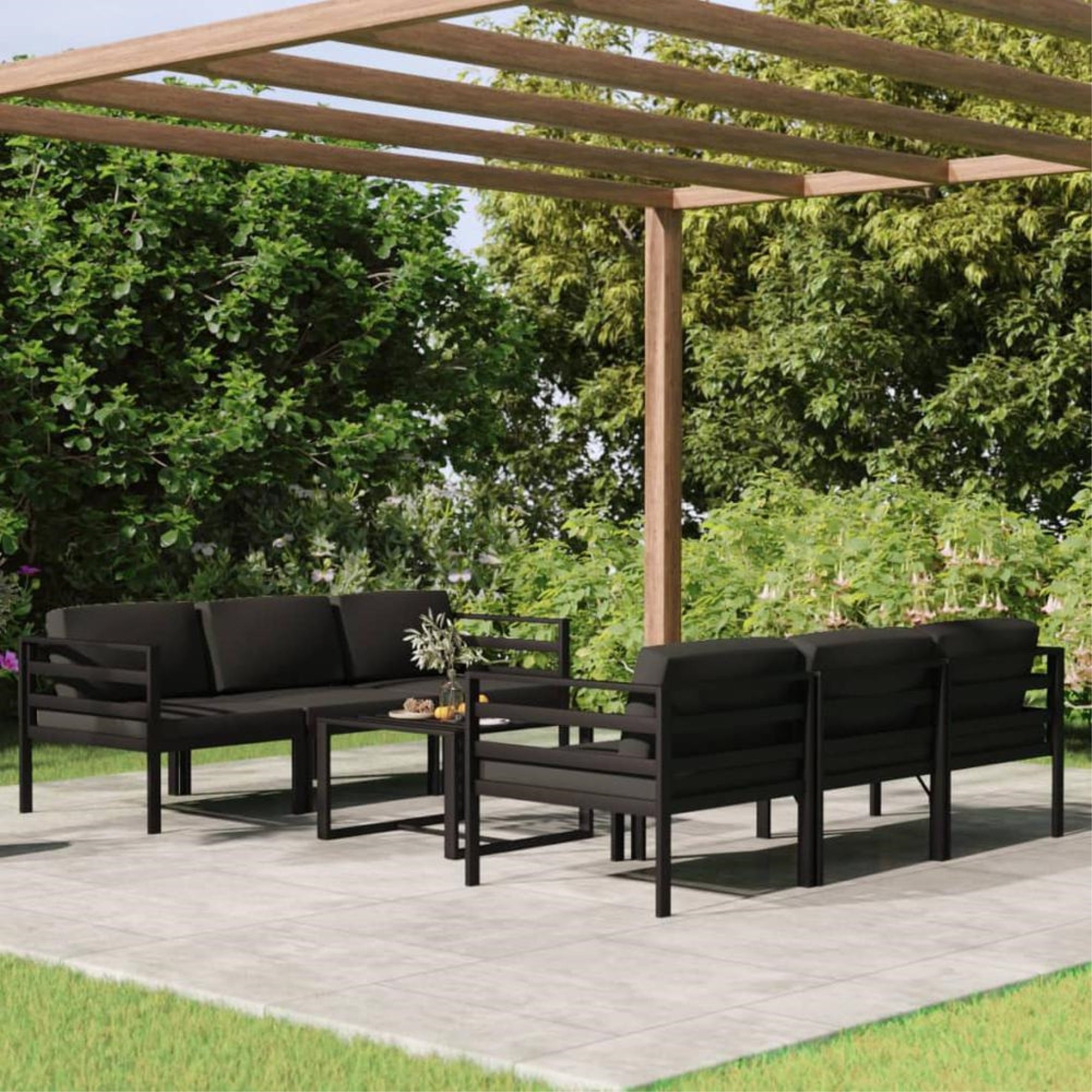 vidaXL 7 Piece Patio Lounge Set with Cushions Aluminum Anthracite, 3107805