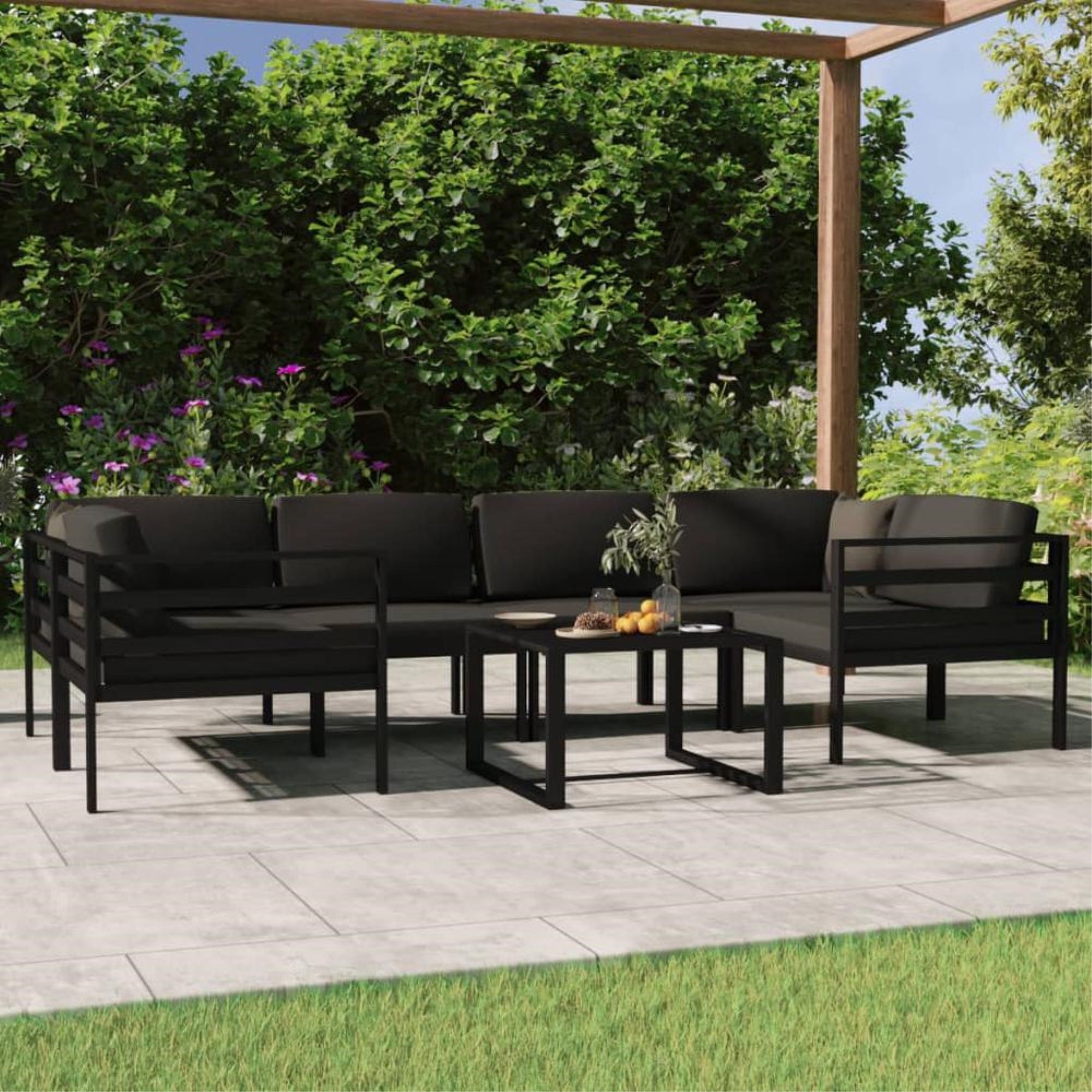 vidaXL 7 Piece Patio Lounge Set with Cushions Aluminum Anthracite, 3107810