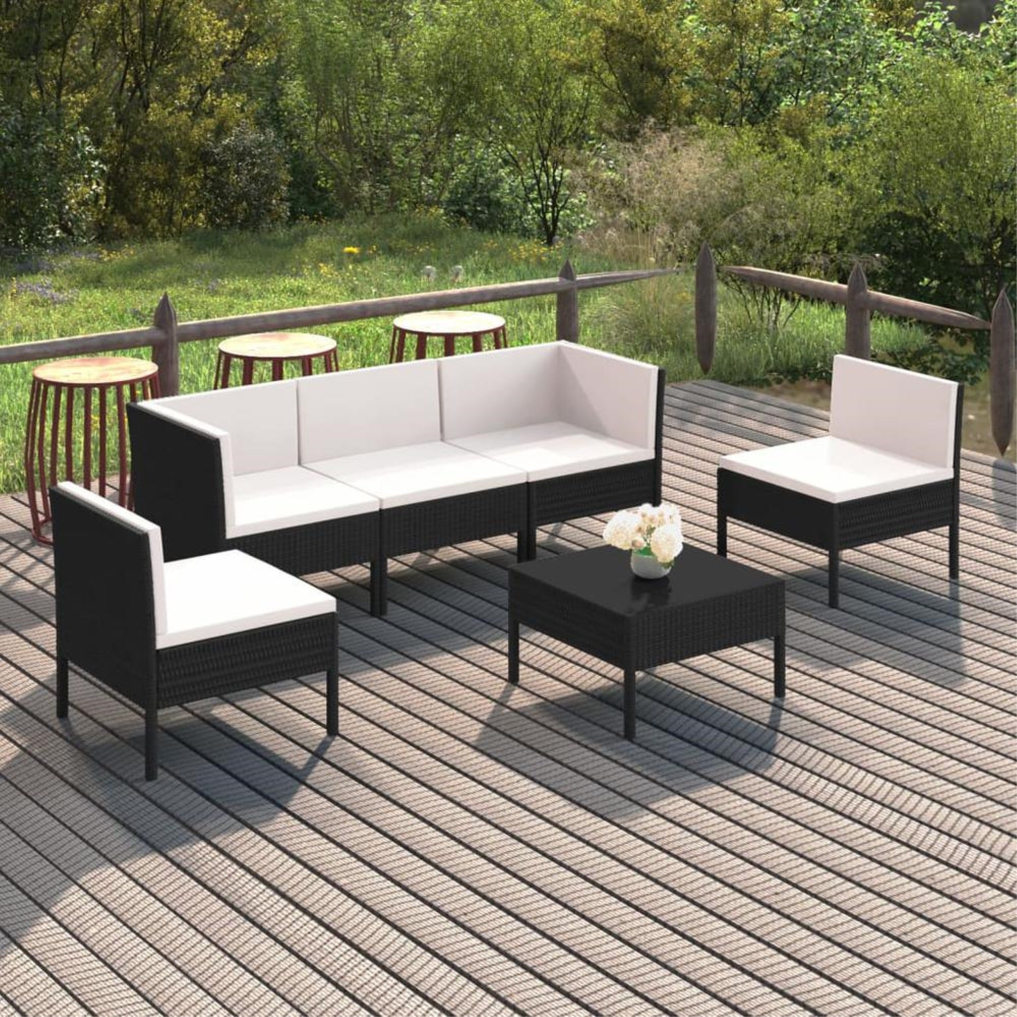 vidaXL 6 Piece Patio Lounge Set with Cushions Poly Rattan Black, 3094344