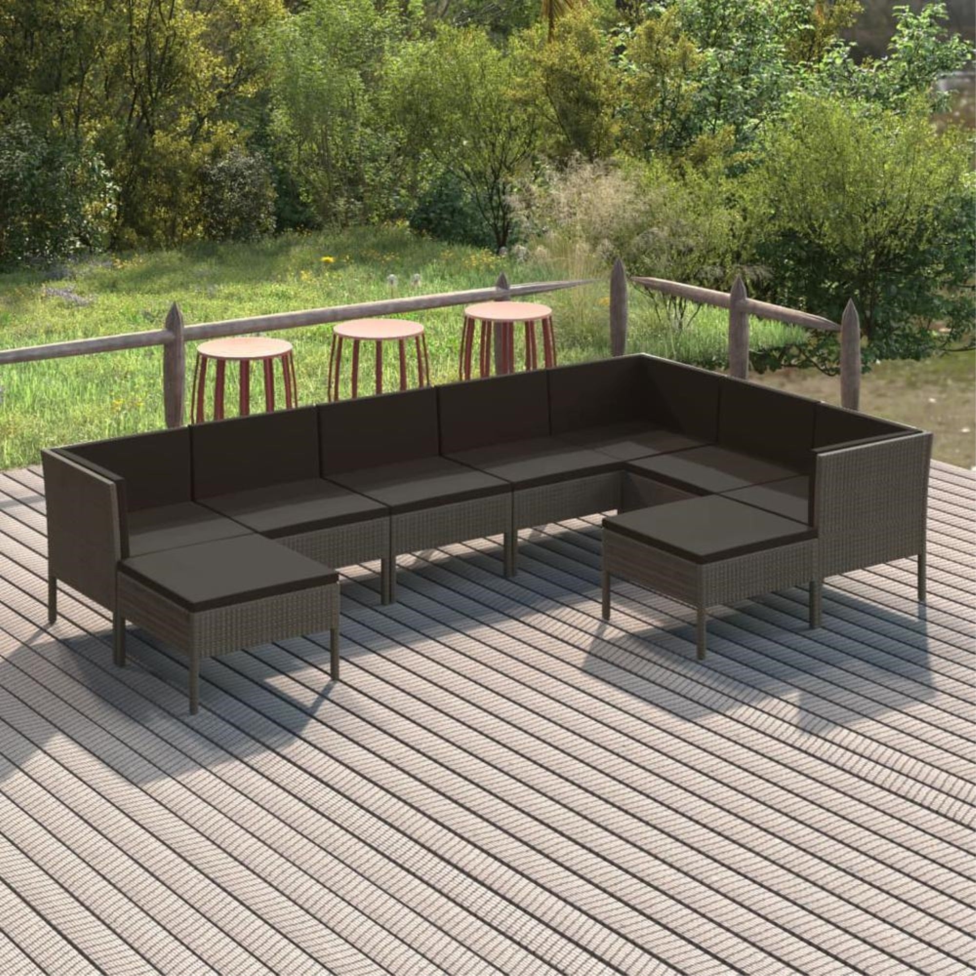 vidaXL 9 Piece Patio Lounge Set with Cushions Poly Rattan Gray, 3094434