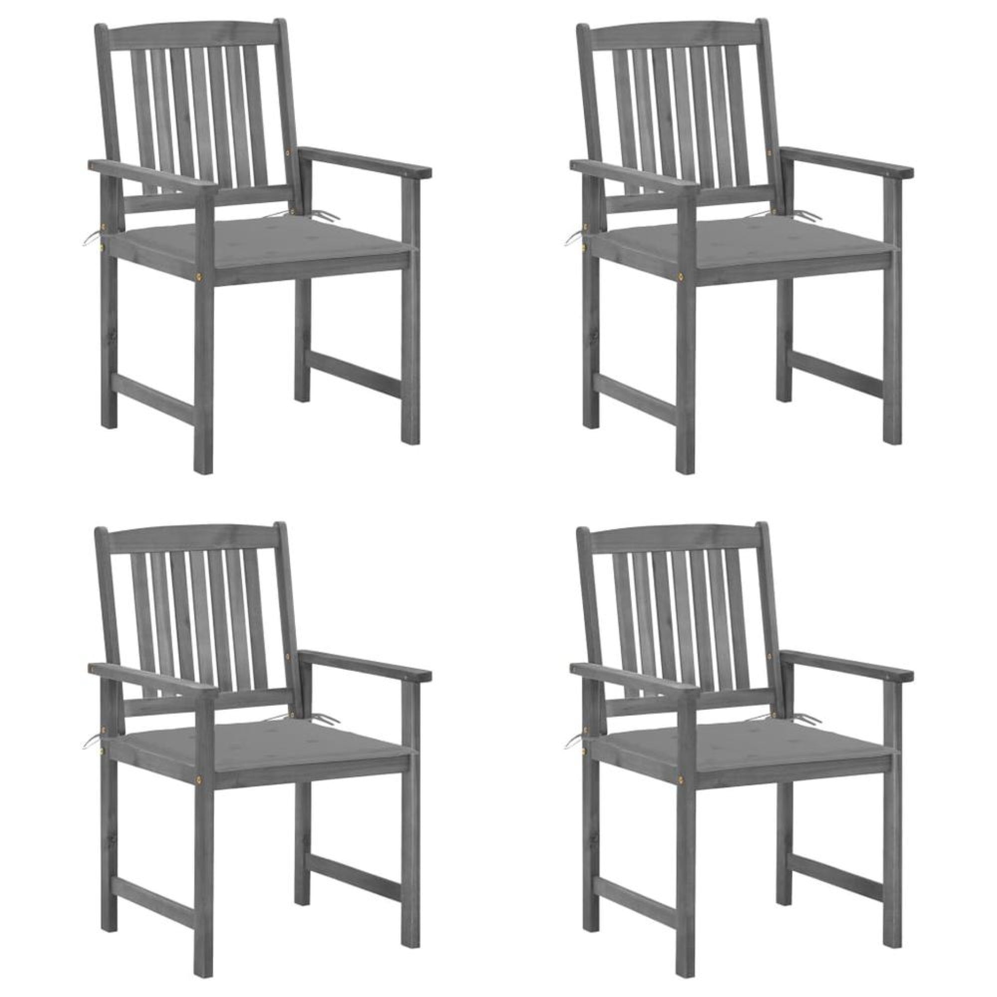vidaXL Patio Chairs with Cushions 4 pcs Gray Solid Acacia Wood, 3061224