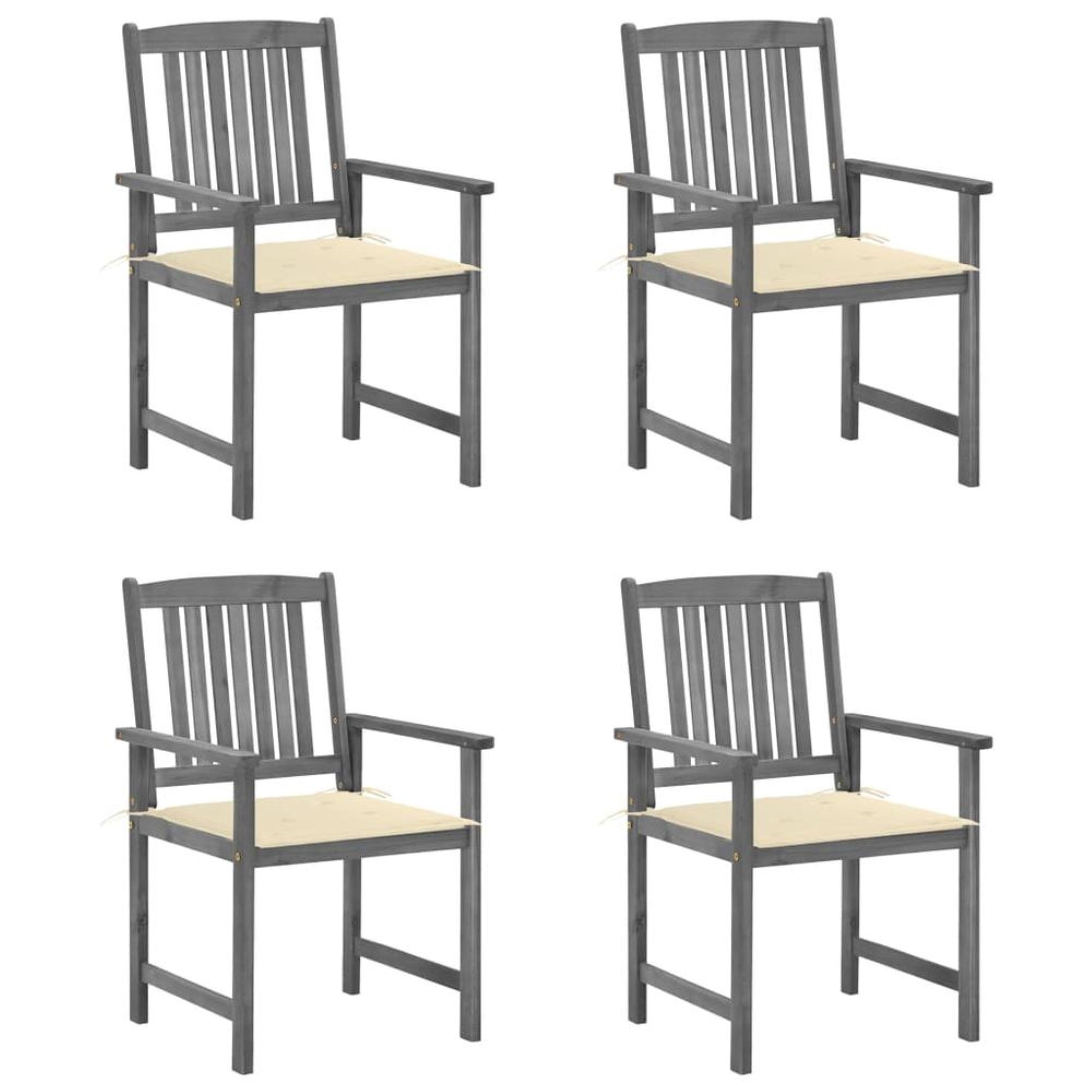 vidaXL Patio Chairs with Cushions 4 pcs Gray Solid Acacia Wood, 3061226