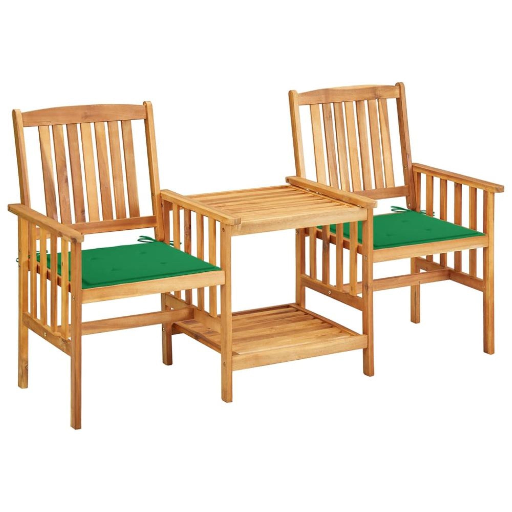 vidaXL Patio Chairs with Tea Table and Cushions Solid Acacia Wood, 3061280