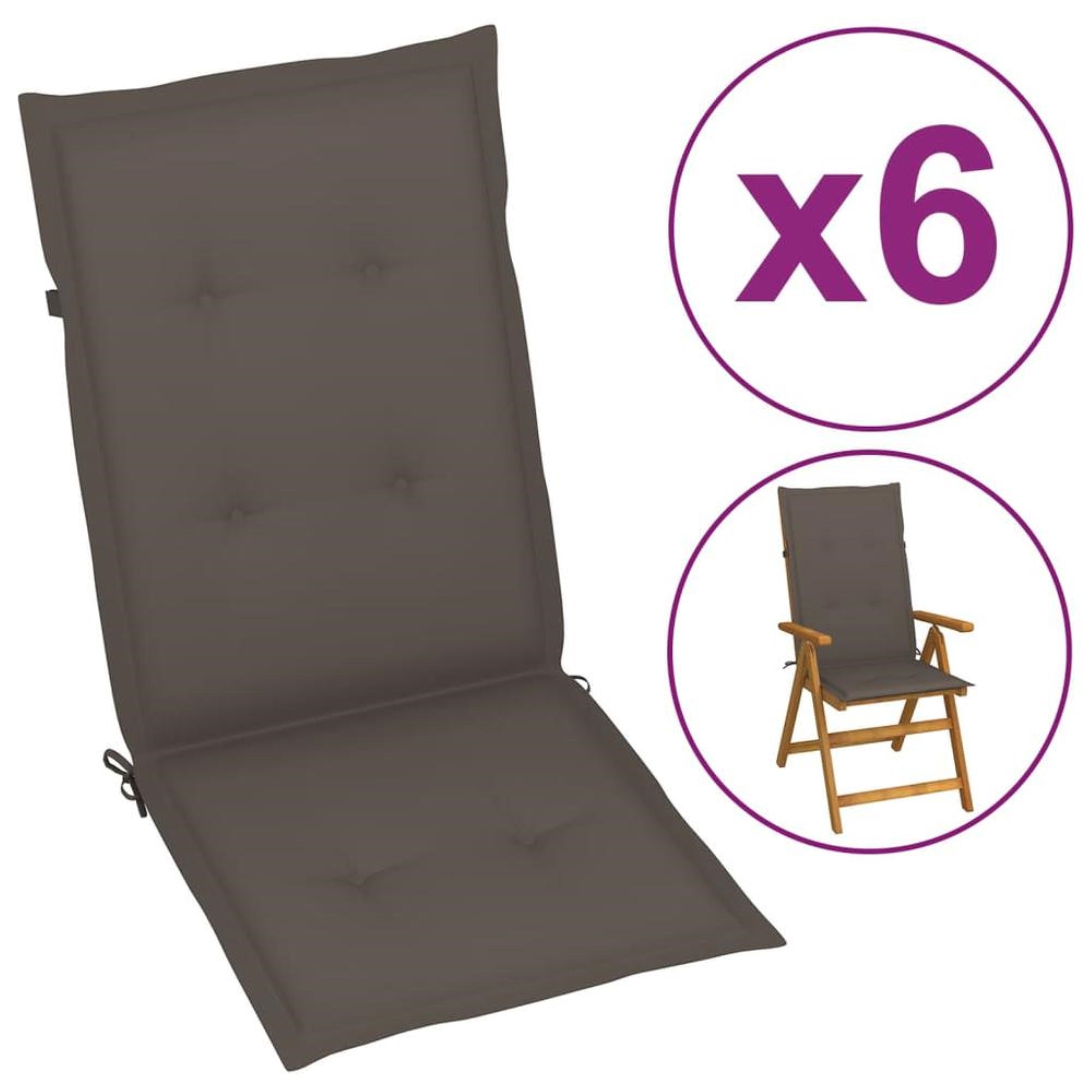 vidaXL Garden Chair Cushions 6 pcs Taupe 47.2x19.7"x1.2"