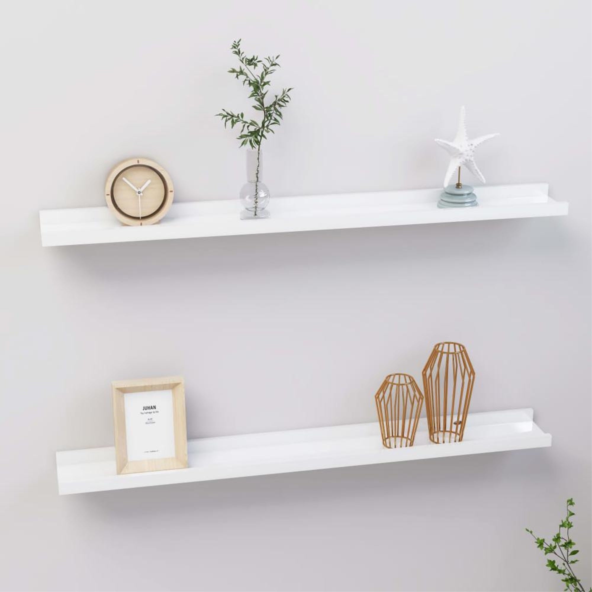 vidaXL Wall Shelves 2 pcs High Gloss White 31.5x3.5"x1.2"