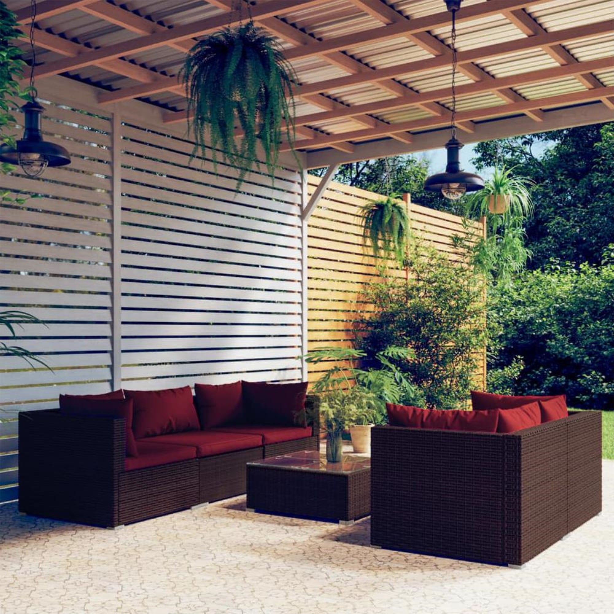vidaXL 6 Piece Patio Lounge Set with Cushions Poly Rattan Brown, 3101491