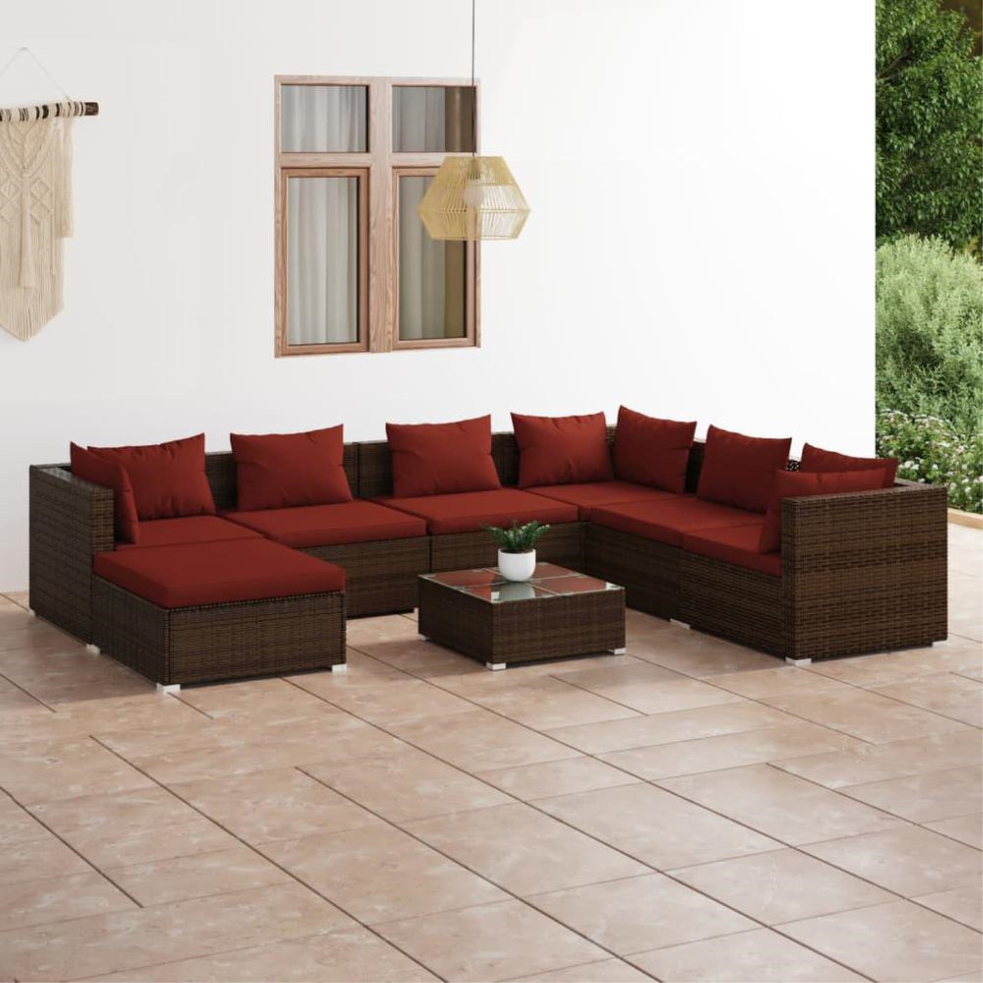 vidaXL 8 Piece Patio Lounge Set with Cushions Poly Rattan Brown, 3101851