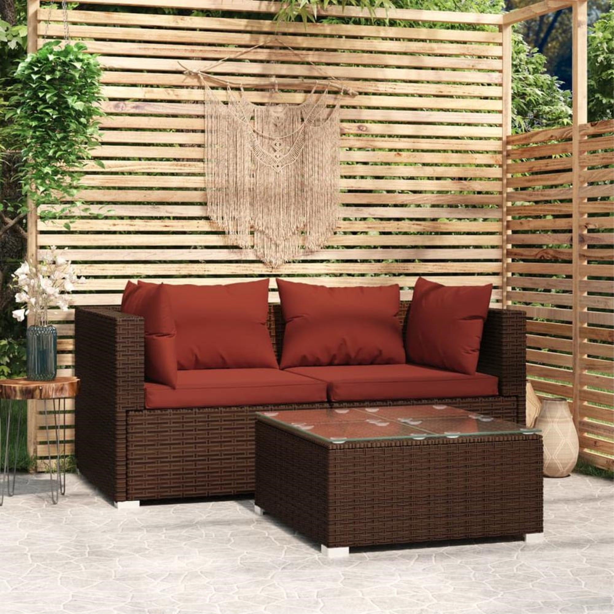 vidaXL 3 Piece Patio Lounge Set with Cushions Brown Poly Rattan, 317543