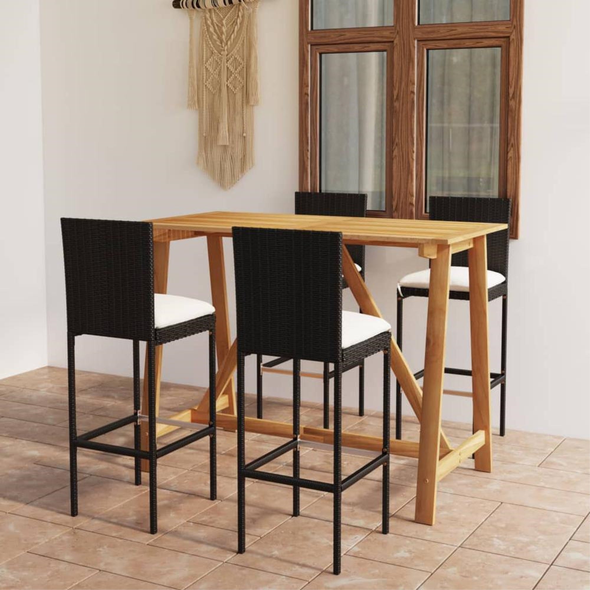 vidaXL 5 Piece Patio Bar Set with Cushions Black, 3067958