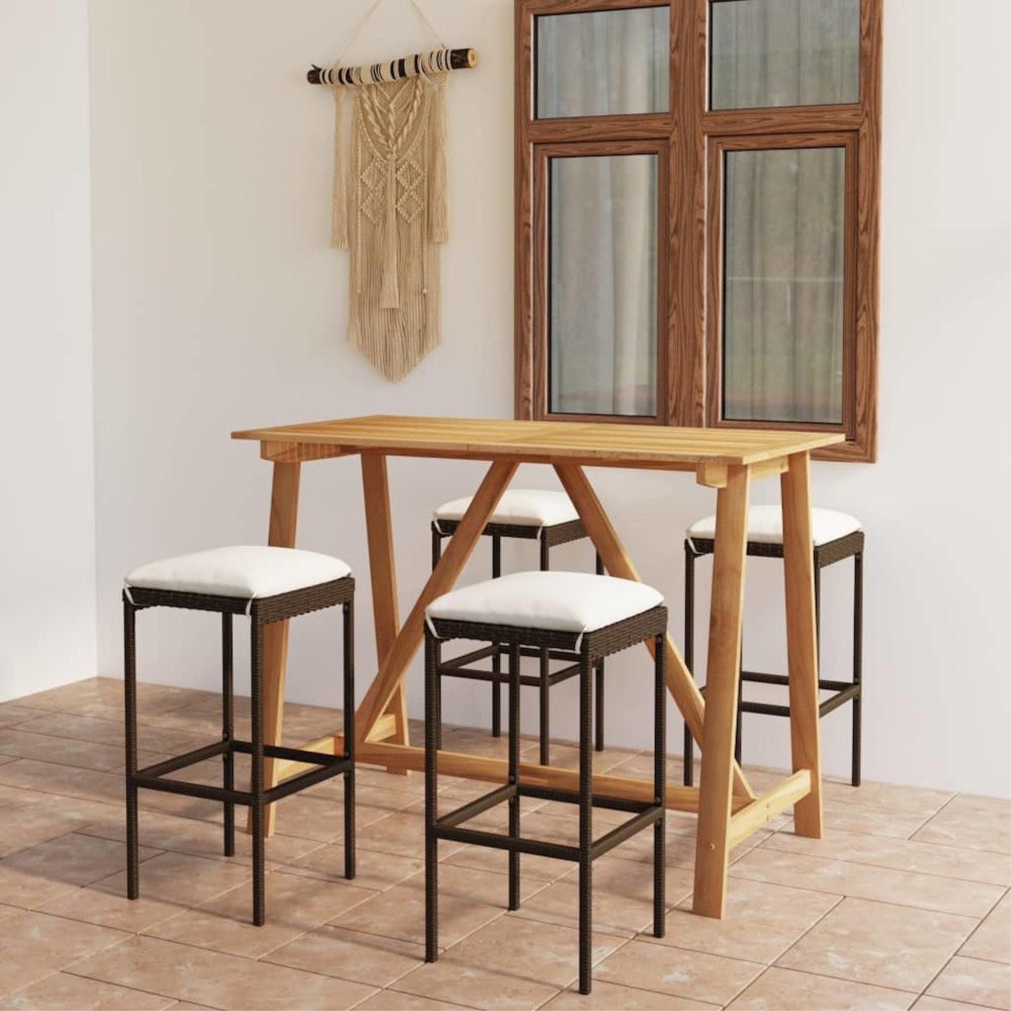 Garden Bar Set Brown Solid acacia wood 5 Piece Set Durable