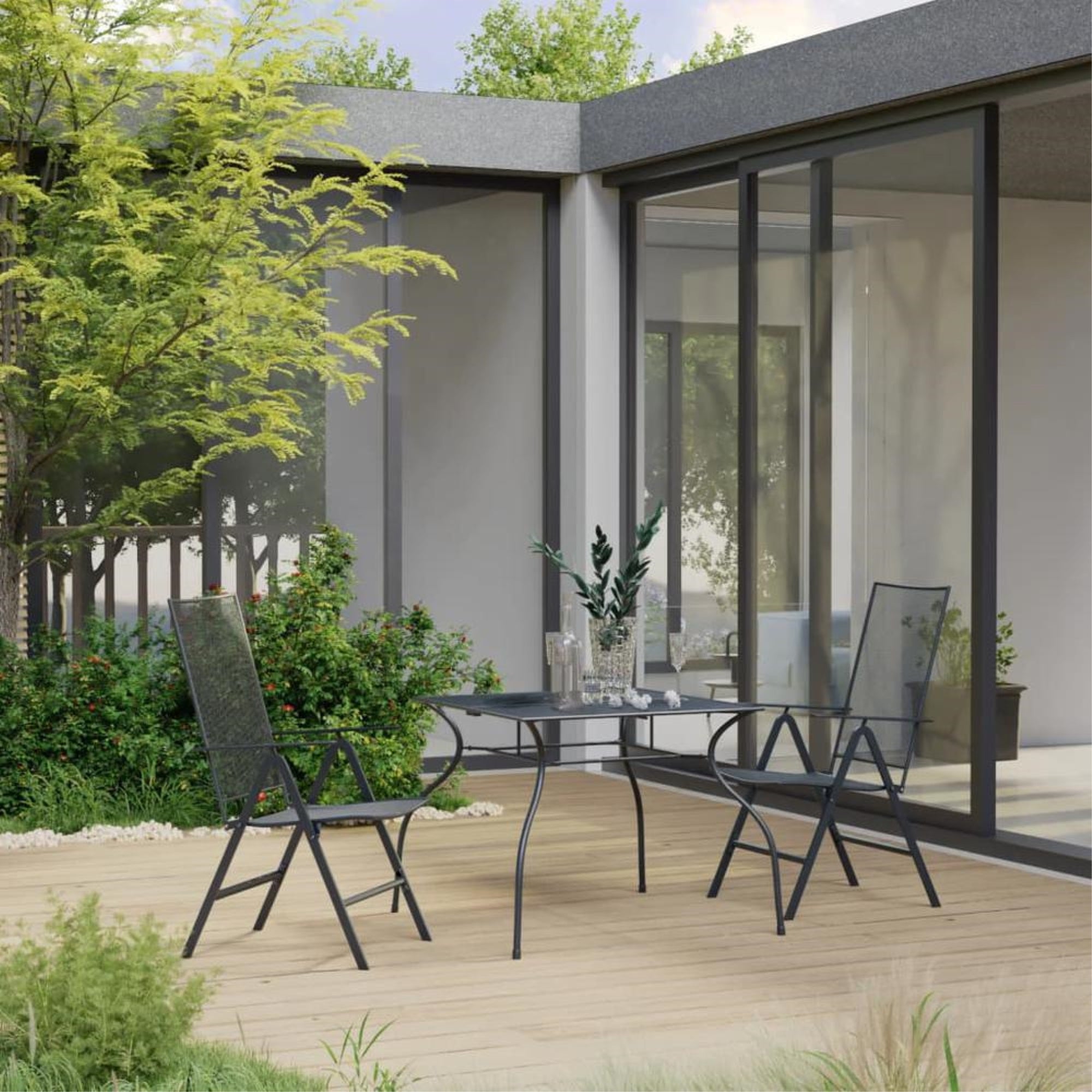 vidaXL 3 Piece Patio Dining Set Steel Anthracite, 3075228