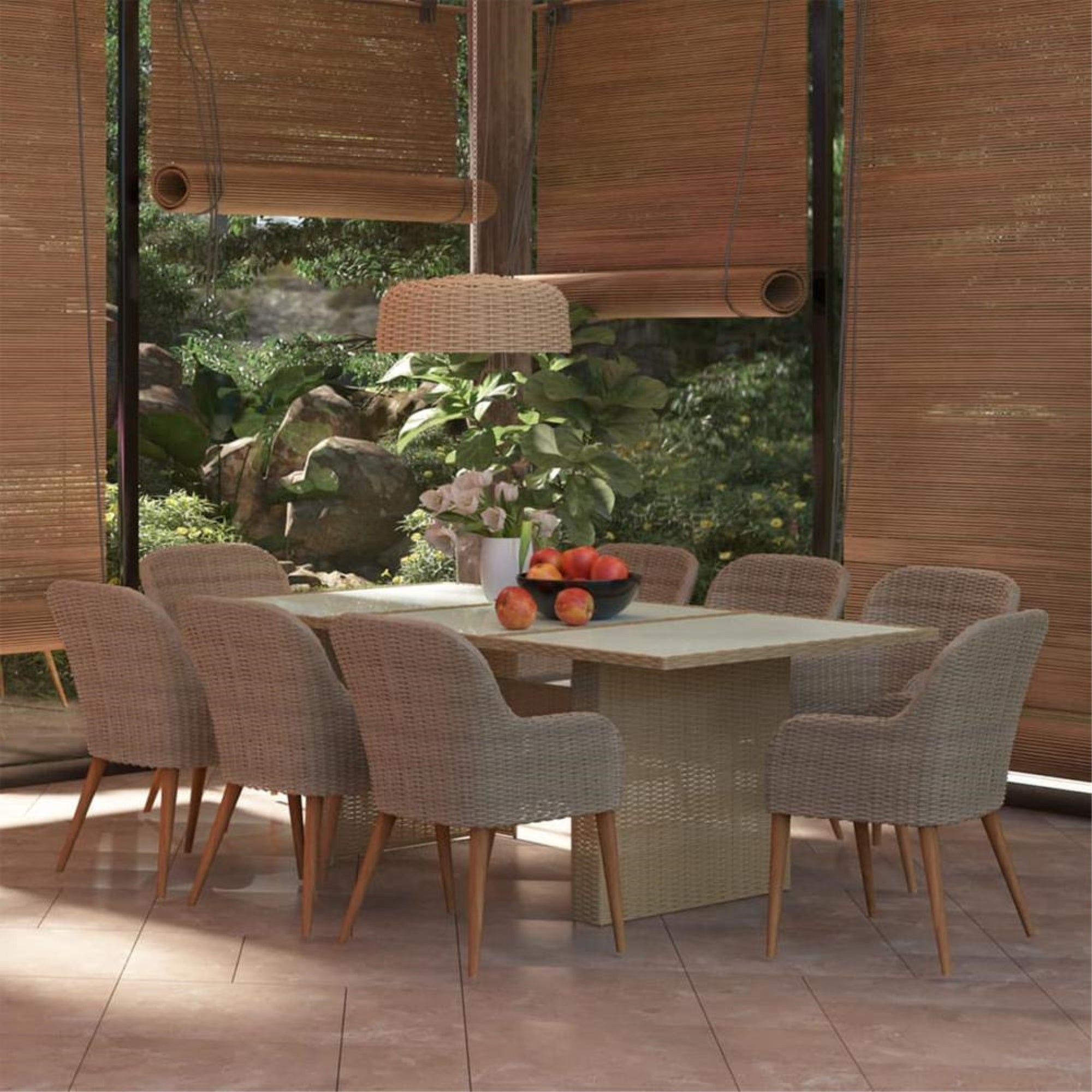 Dining Set Brown PE Rattan Large Removable Covers Dining Set