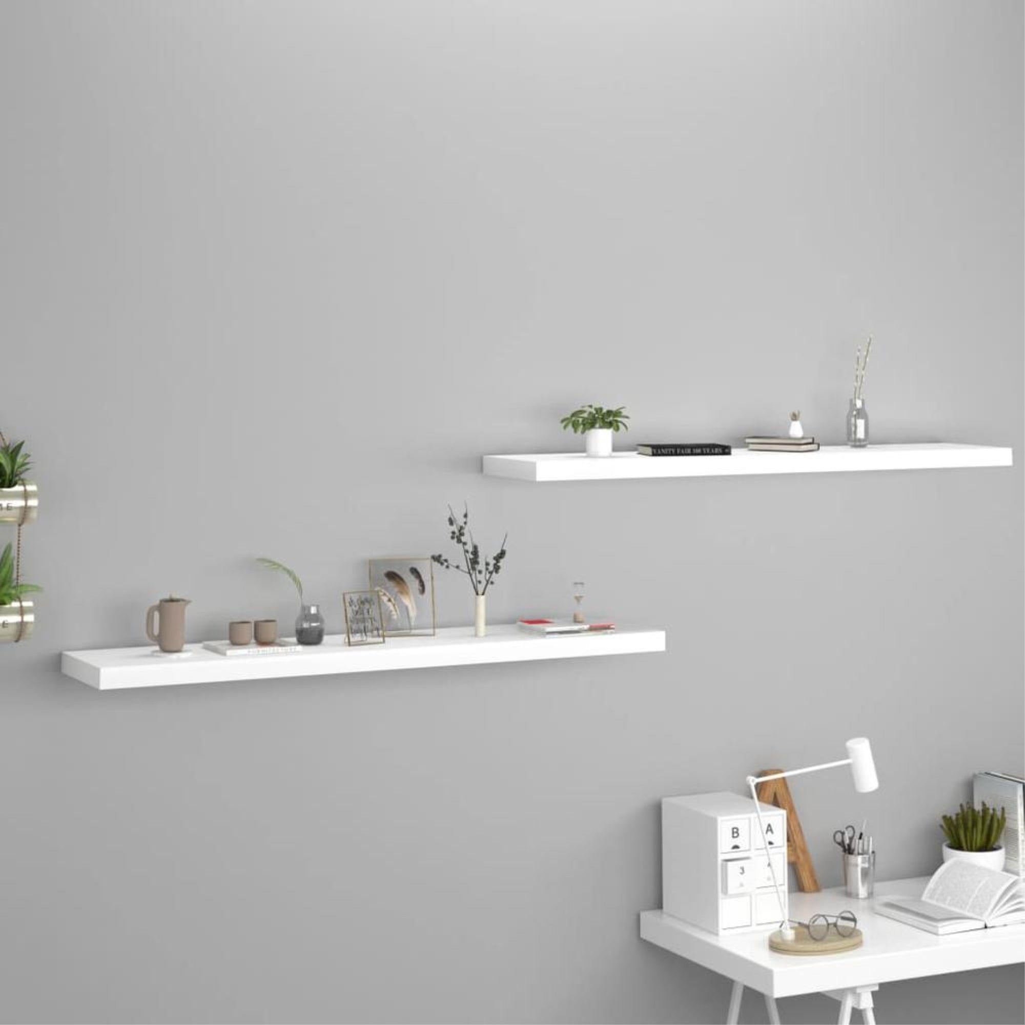 vidaXL Floating Wall Shelves 2 pcs White 47.2x9.3"x1.5" MDF"