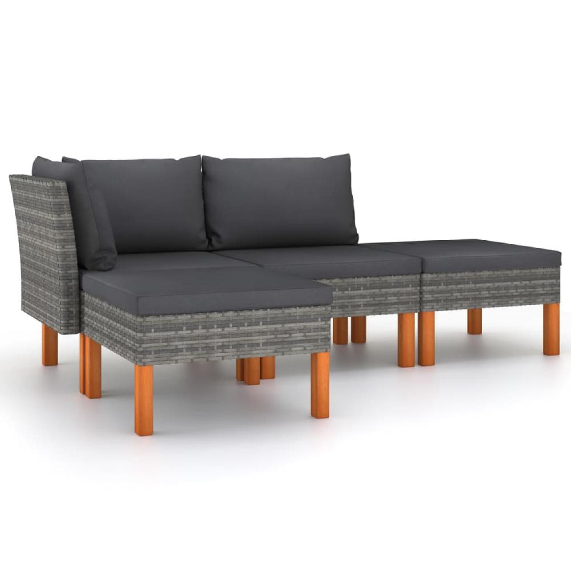 vidaXL 4 Piece Patio Lounge Set with Cushions Poly Rattan Gray, 3059709