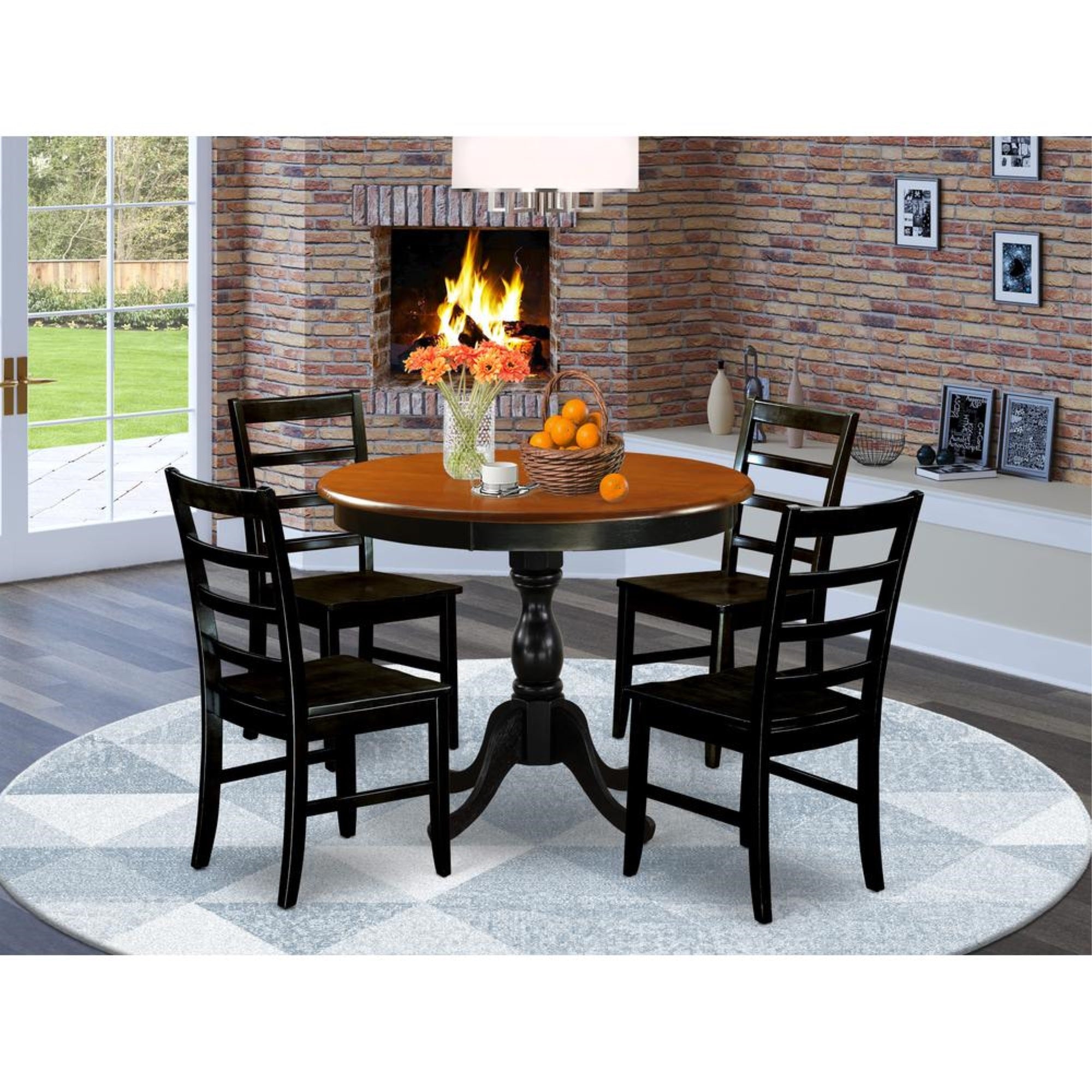 East West Furniture 5-Piece Kitchen Table Set Contains a Dinning Table and 4 Wooden Chairs with Ladder Back - Black Finish
