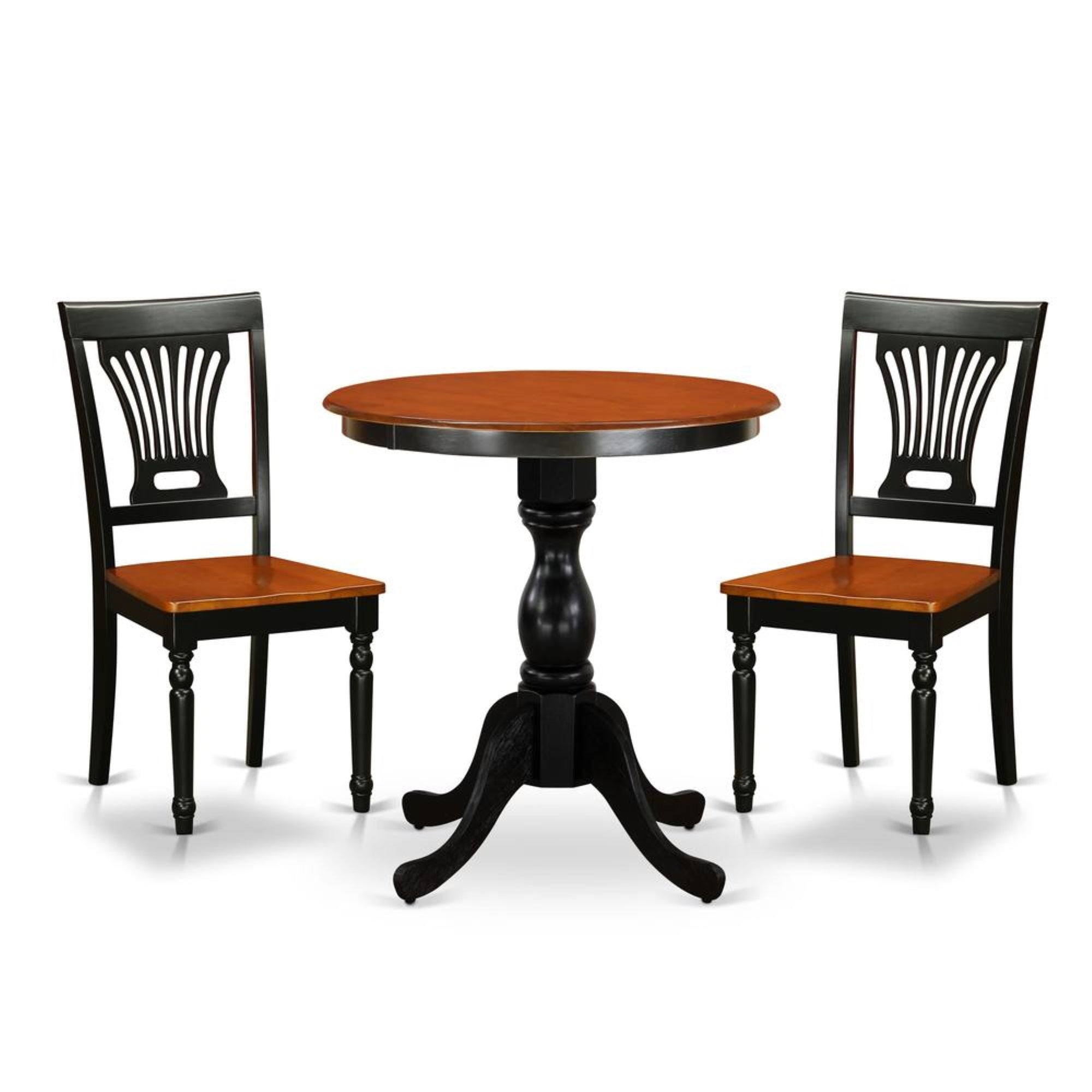 East West Furniture 3-Piece Kitchen Table Set Include a Wood Dining Table and 2 Modern Dining Chairs with Slatted Back - Black Finish