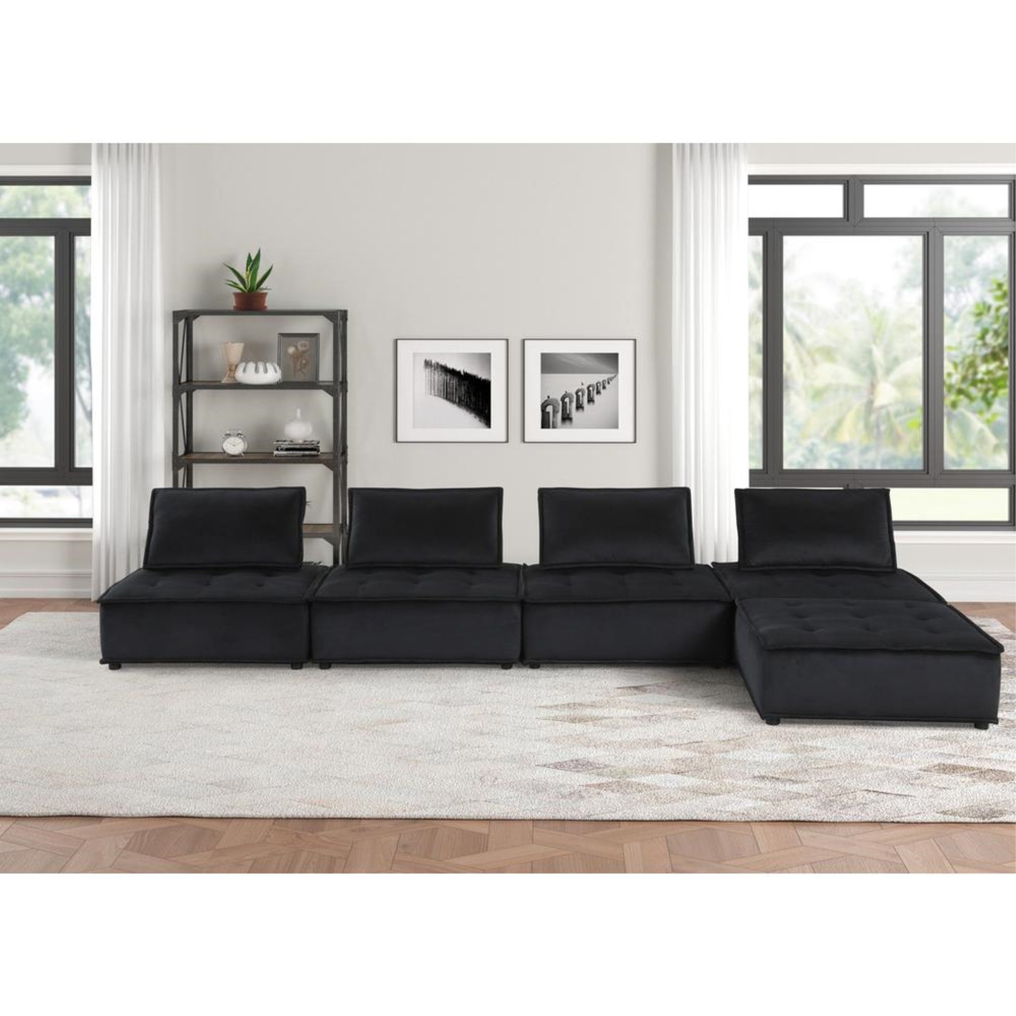 East West Furniture 6 Pc Dining Set - Distressed Jacobean Top Dinning Table with a Rustic Bench and 4 Dark Gotham Grey Linen Fabric Upholstered Chairs - Wire Brushed Black Finish
